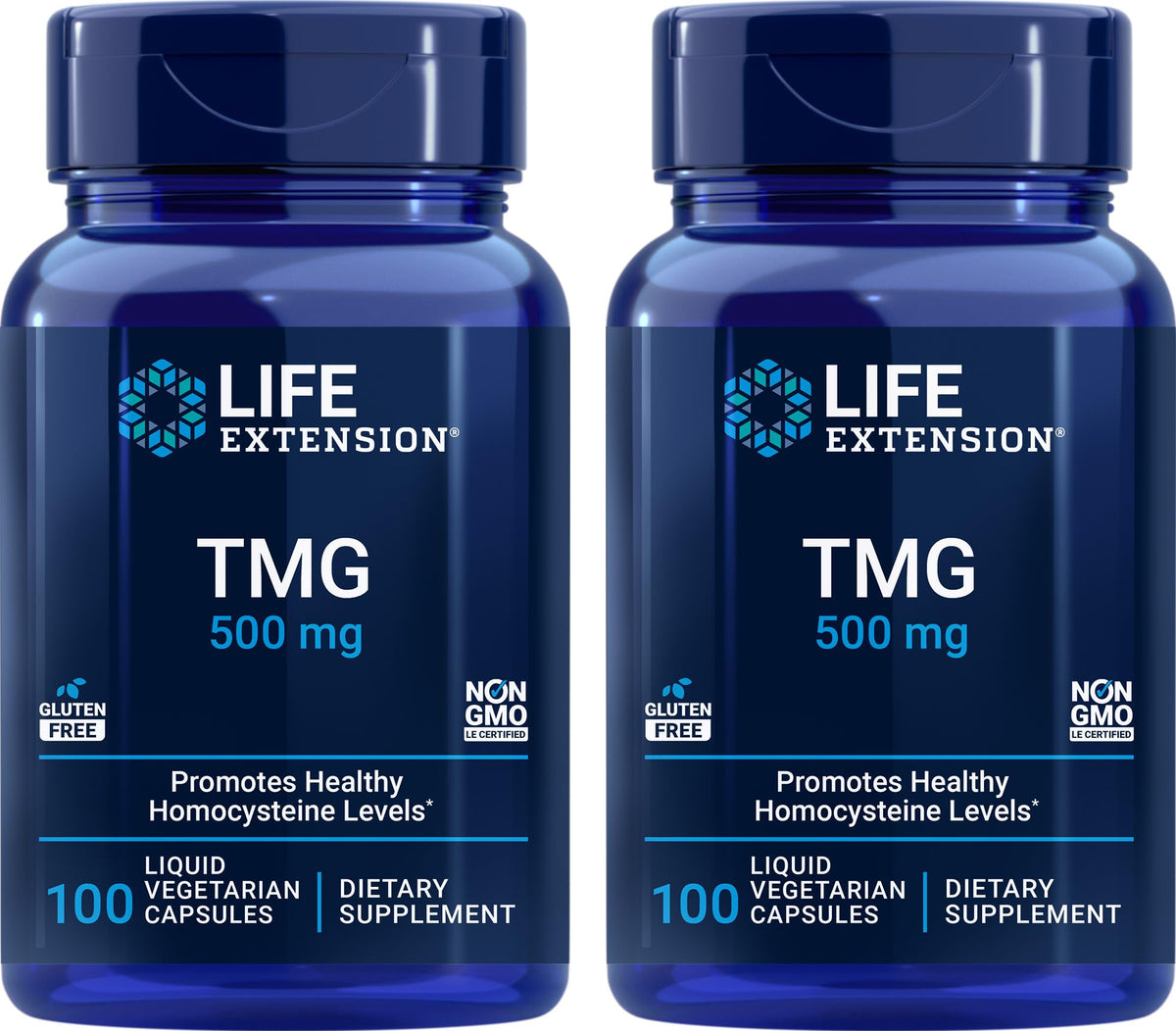Life Extension frasco frontal TMG mostrando la marca y formato vegetariano