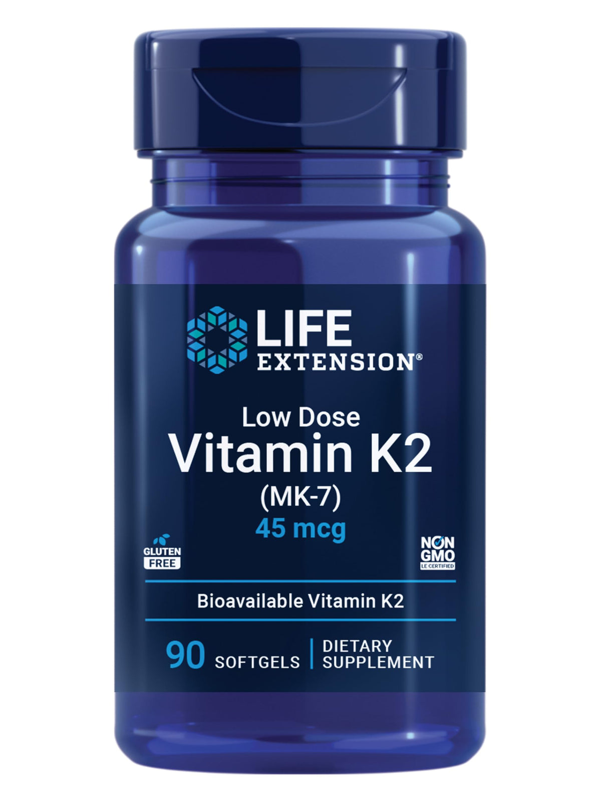Life Extension frasco frontal mostrando 90 cápsulas y etiqueta clara