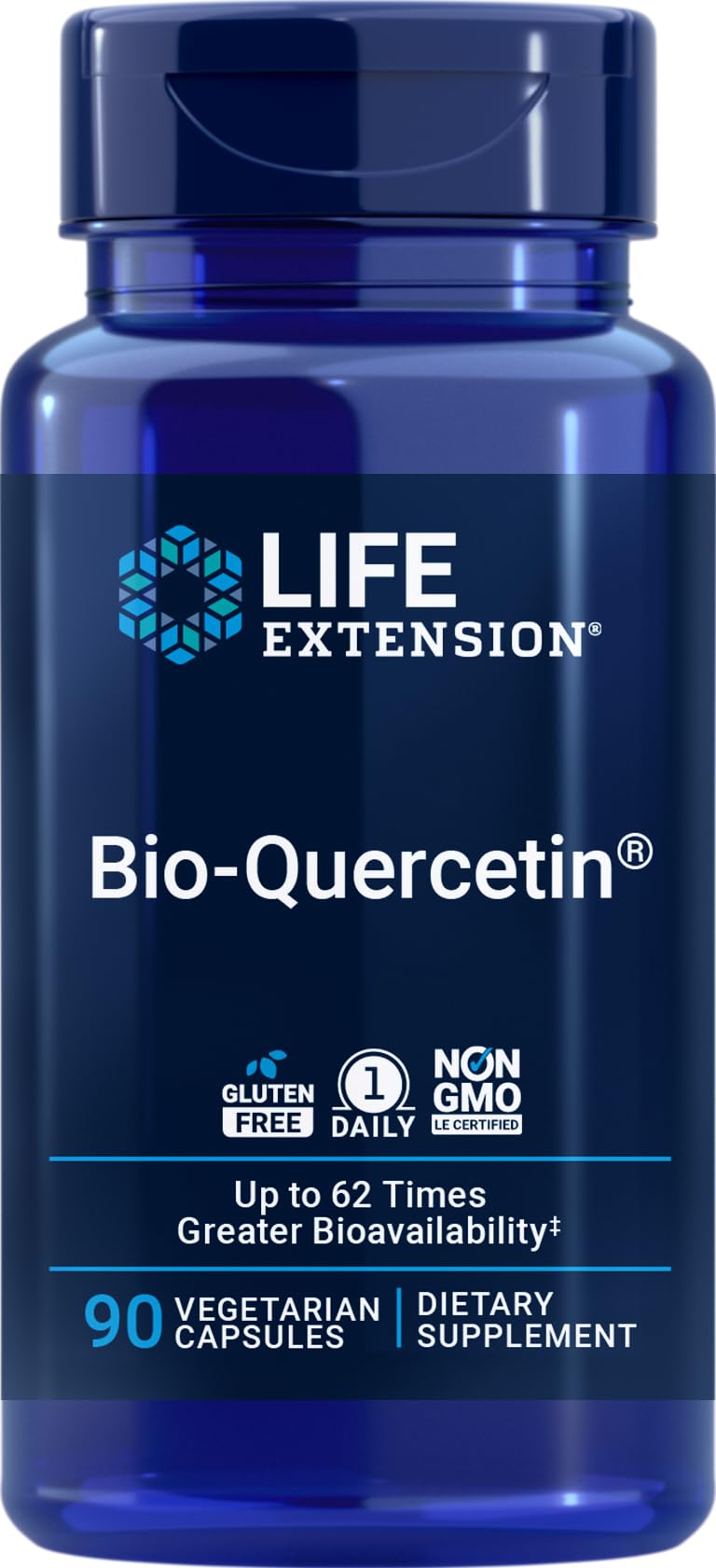 Life Extension frasco frontal mostrando etiqueta y beneficio de alta absorción