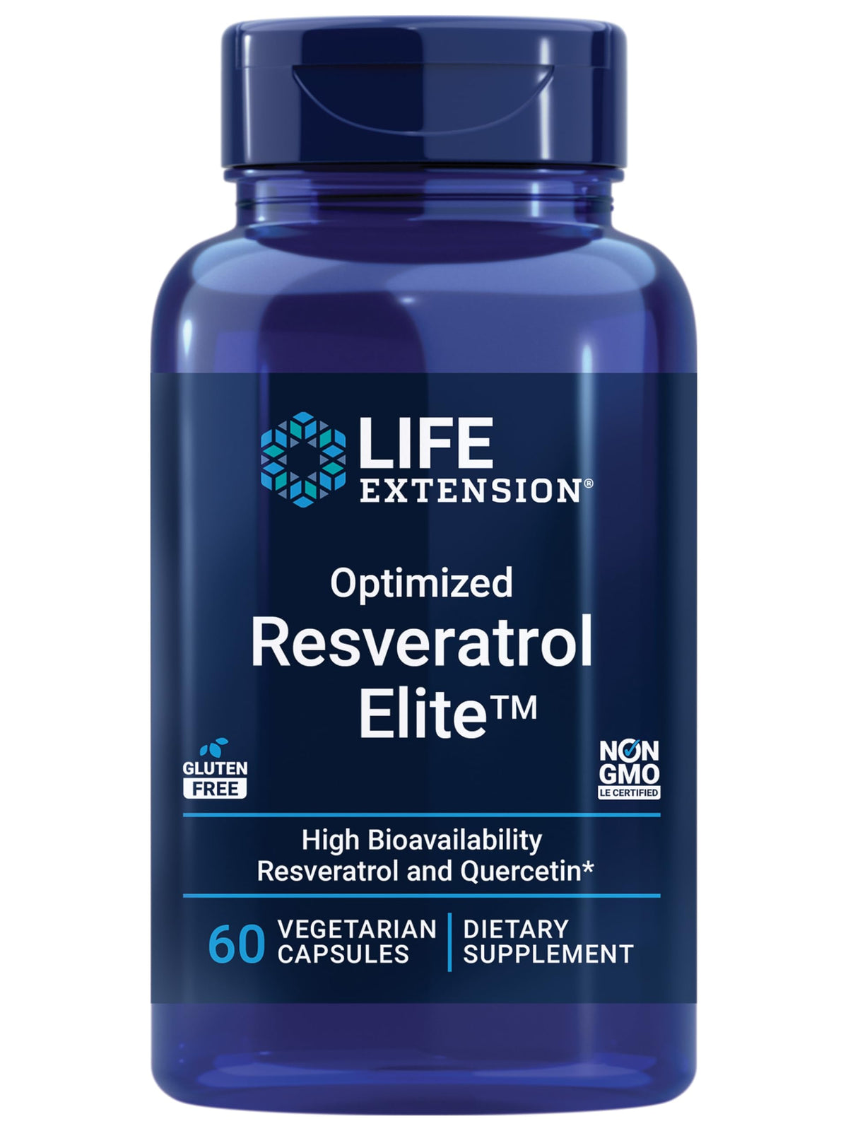 Life Extension frasco frontal mostrando 60 cápsulas y etiqueta clara