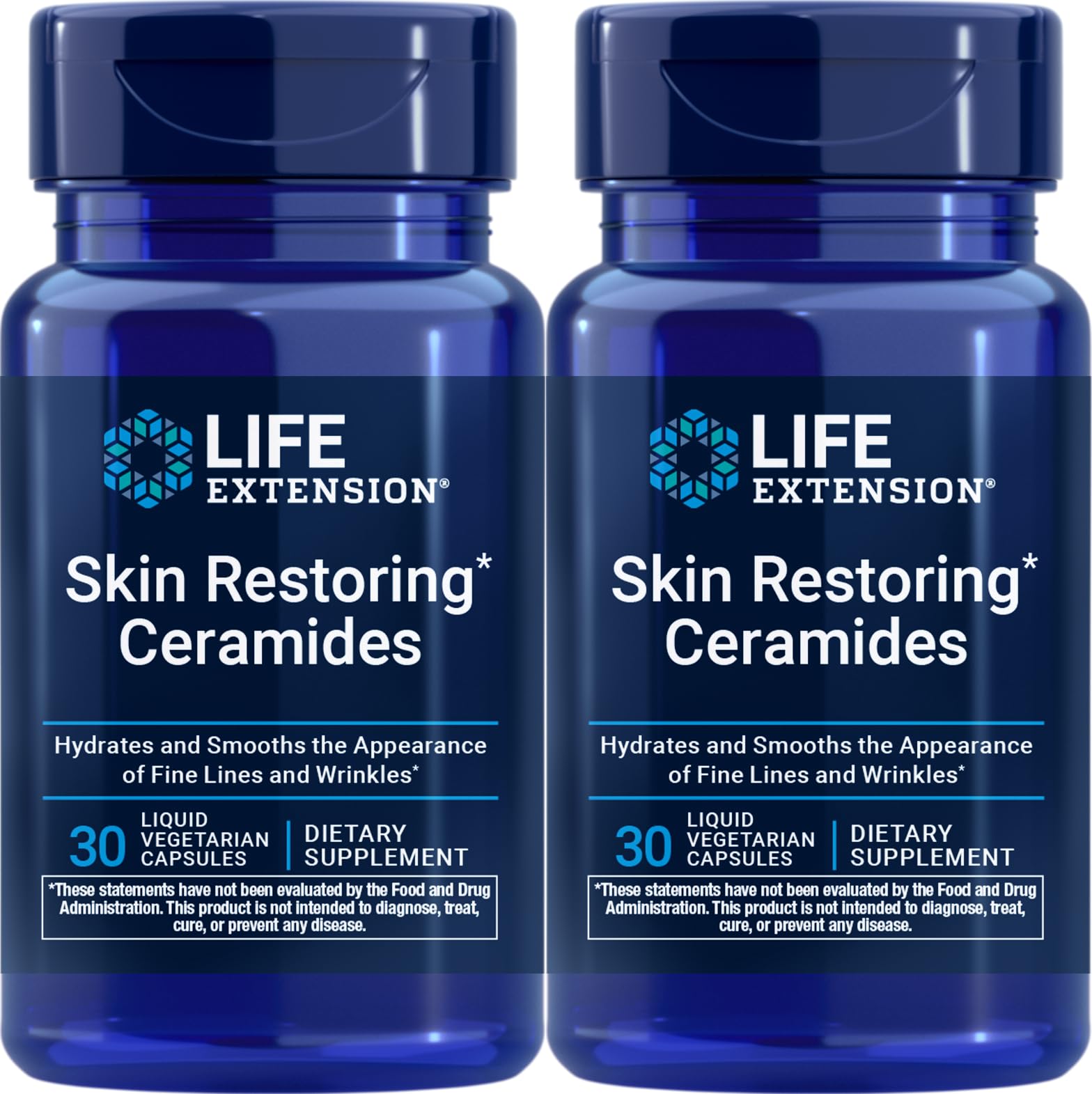 Life Extension frasco frontal con cápsulas vegetales, muestra embalaje y dosis