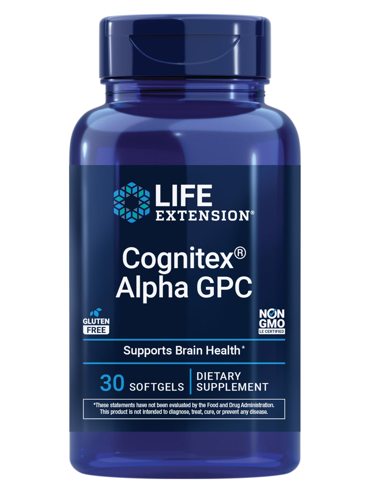 Life Extension frente del empaque Cognitex Basics, información clara y beneficios