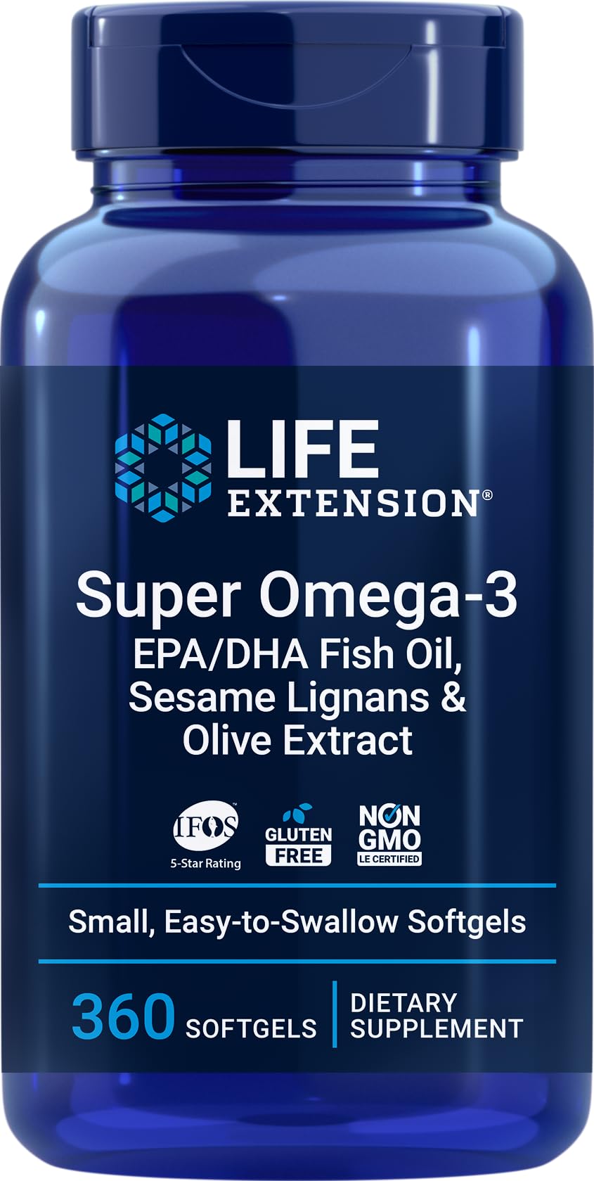 Life Extension frente del empaque que muestra 360 cápsulas y beneficios