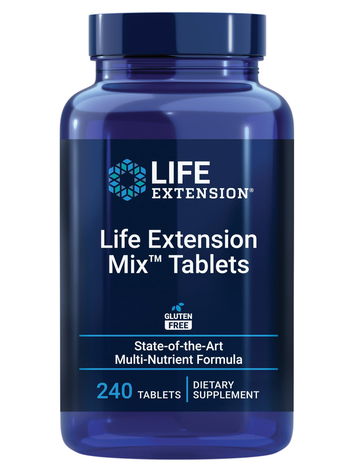 Life Extension envase frontal mostrando 240 tabletas y beneficio de fórmula completa
