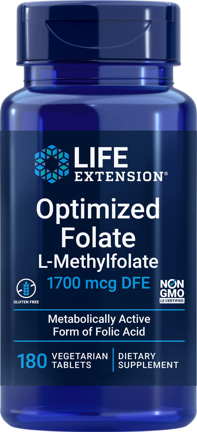 Life Extension frente del envase mostrando 180 tabletas y etiqueta clara