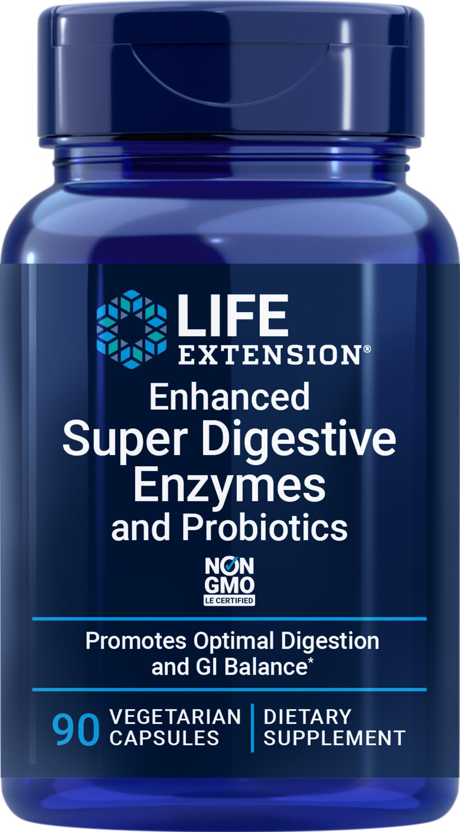 Life Extension frente del envase mostrando nombre y 90 cápsulas vegetales, confianza de marca