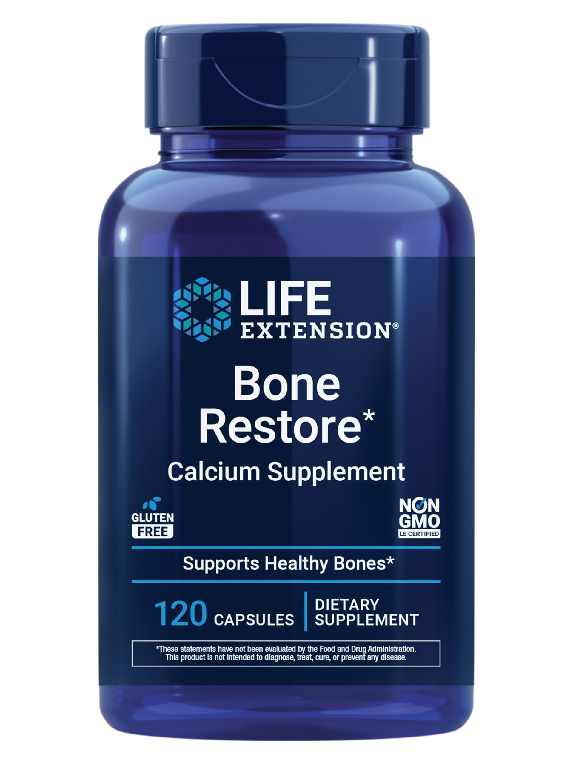 Life Extension frasco Bone Restore frente mostrando etiqueta y beneficios