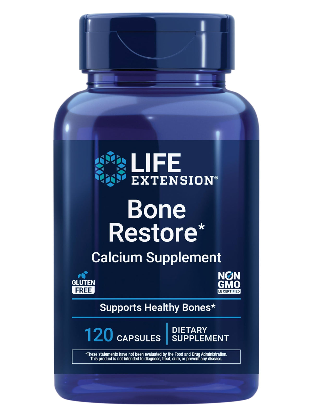 Life Extension frasco Bone Restore frente mostrando etiqueta y beneficios