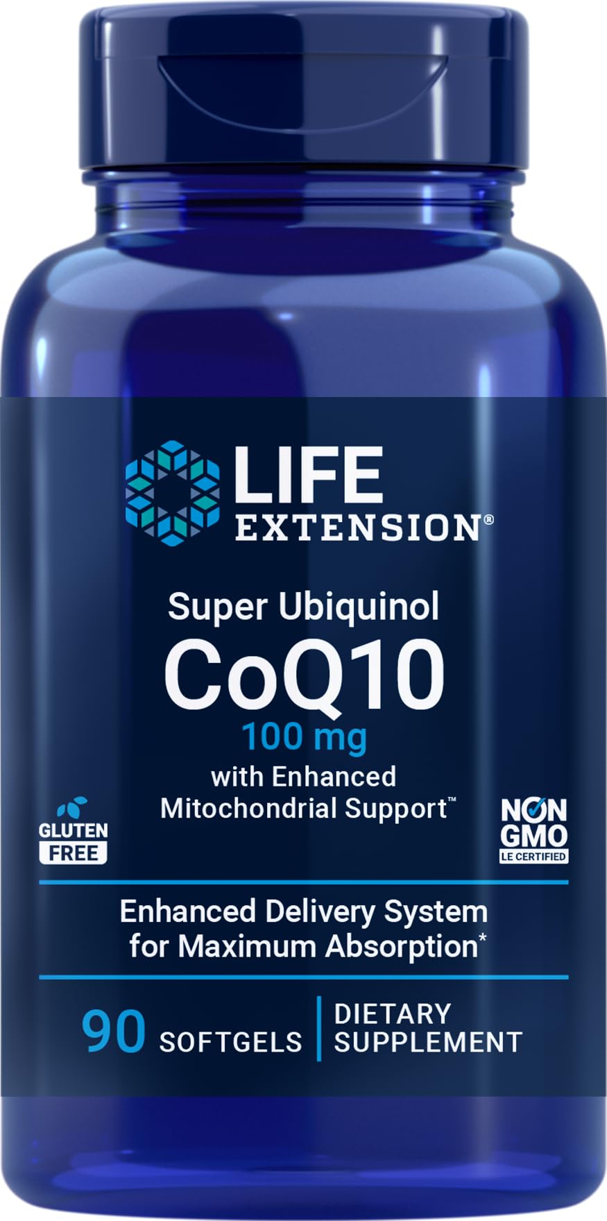 Life Extension frasco frontal mostrando etiqueta y beneficio de absorción