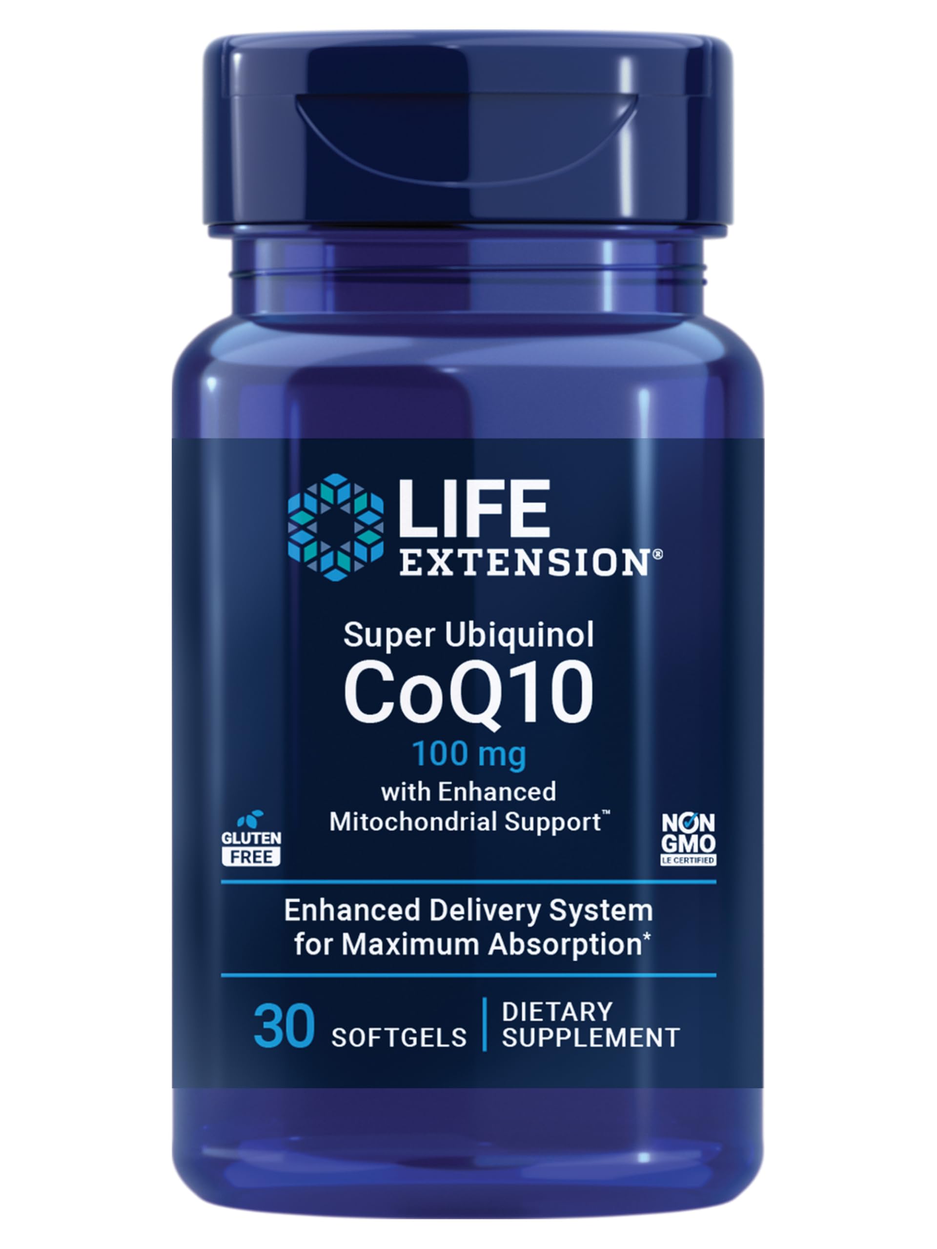 Life Extension frente del empaque mostrando 30 softgels y beneficio de absorción