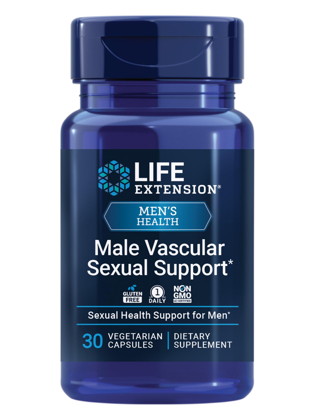 Life Extension envase frontal mostrando nombre y beneficio sexual