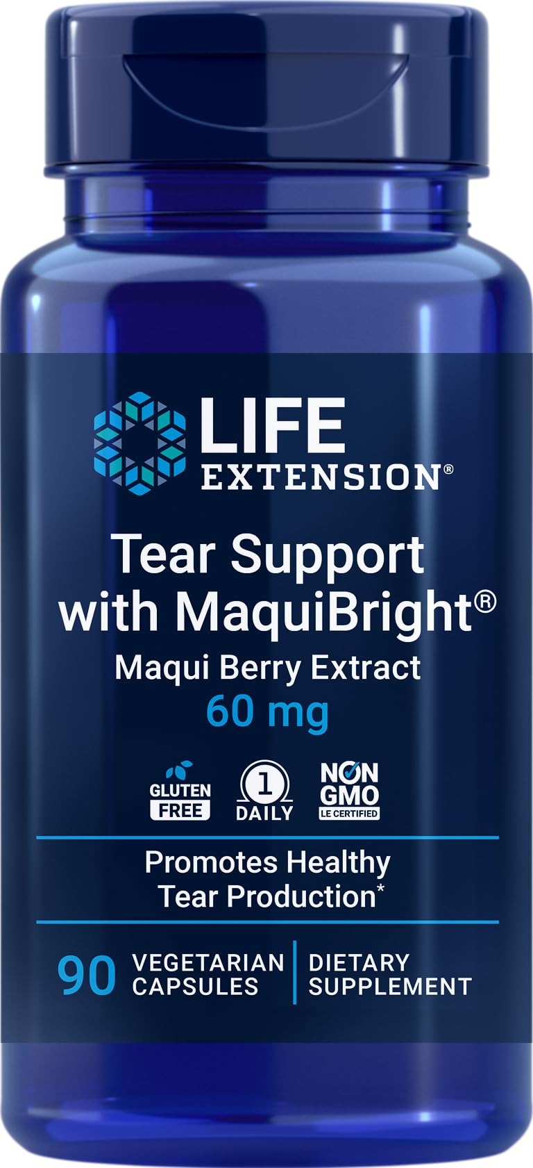 Life Extension frente del envase mostrando etiqueta y beneficio de apoyo ocular