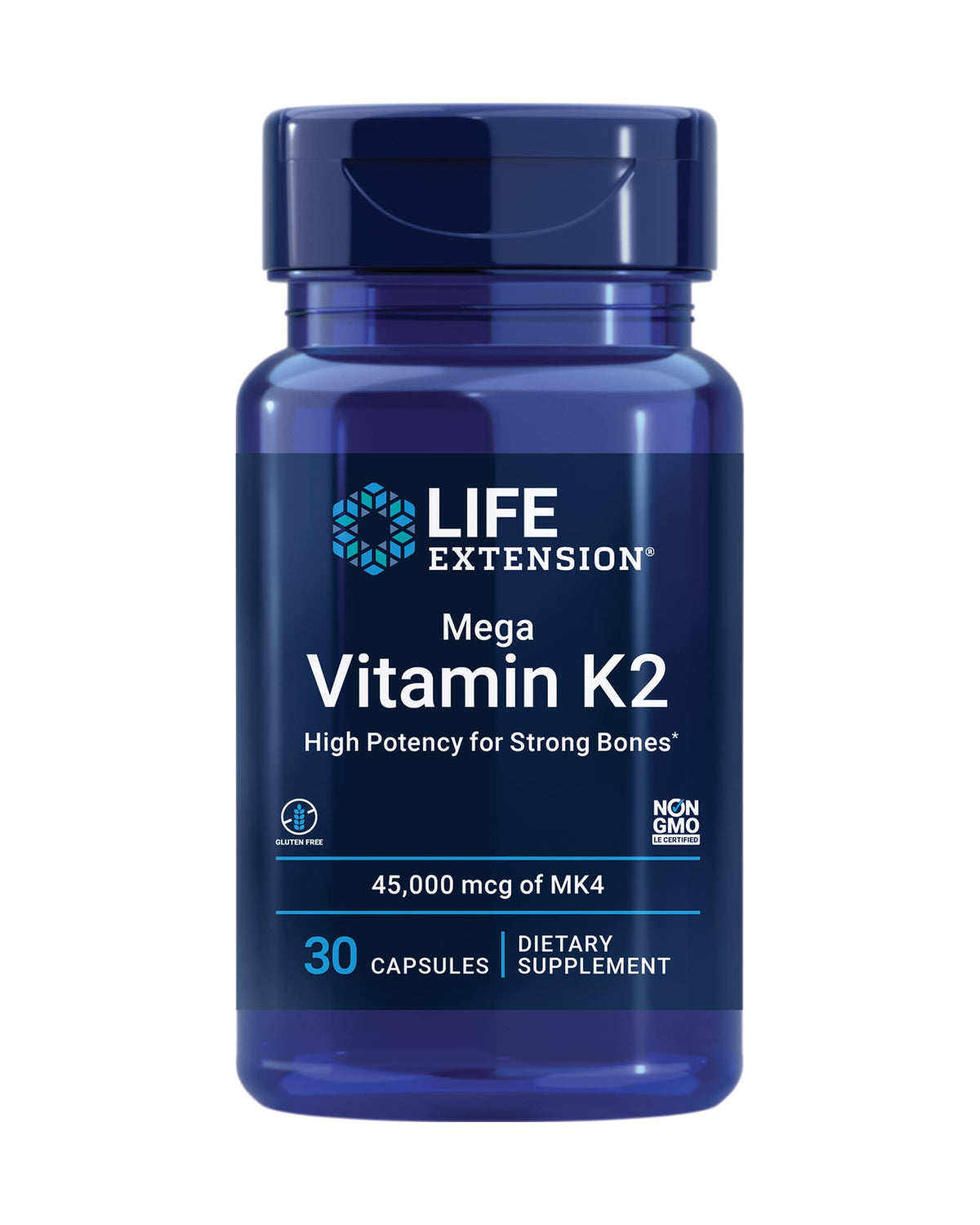Life Extension frontal del envase mostrando el producto y beneficio de soporte óseo