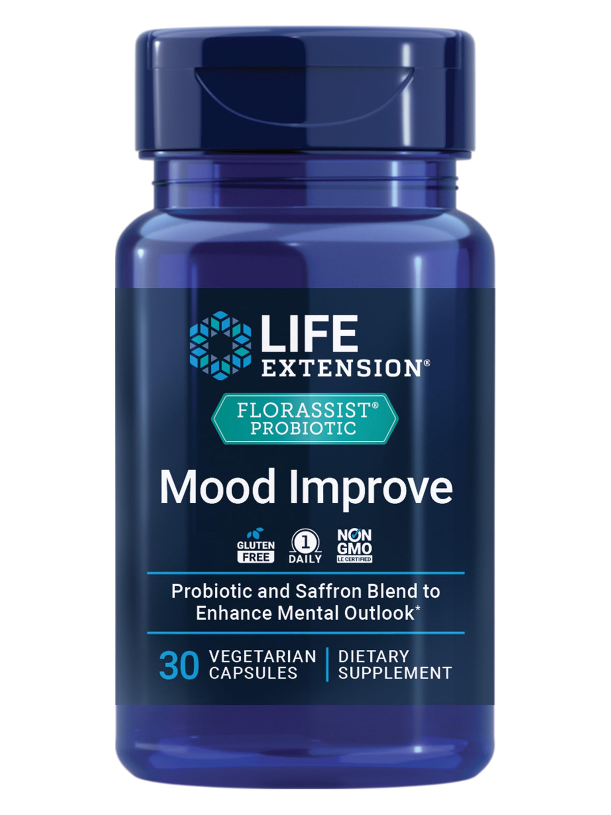Life Extension envase frontal de FLORASSIST® Mood para apoyo emocional