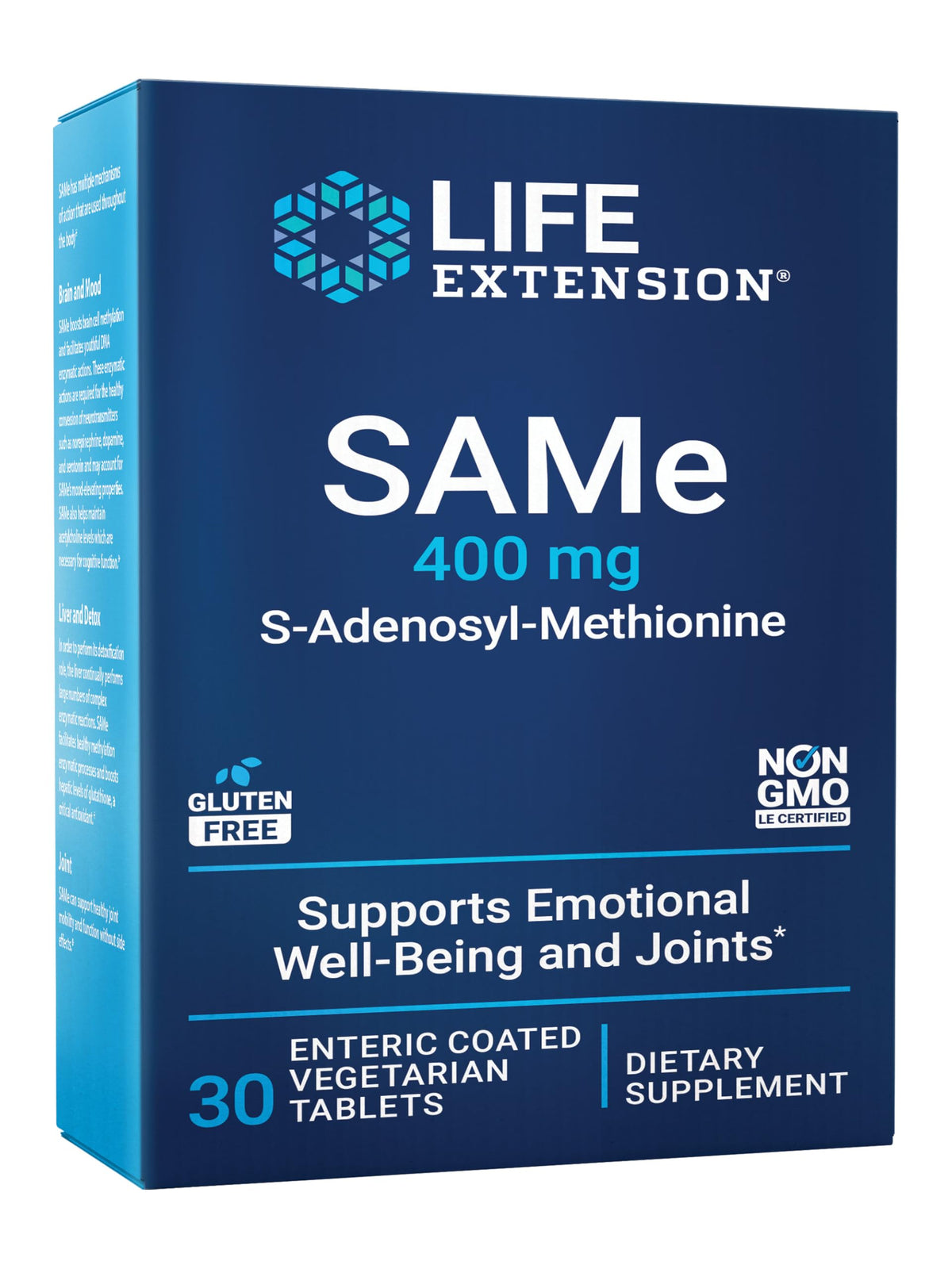 Life Extension envase frontal de SAMe 400 mg, claridad y confianza