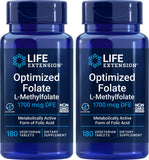 Life Extension frontal del envase Optimized Folate mostrando la marca y cantidad