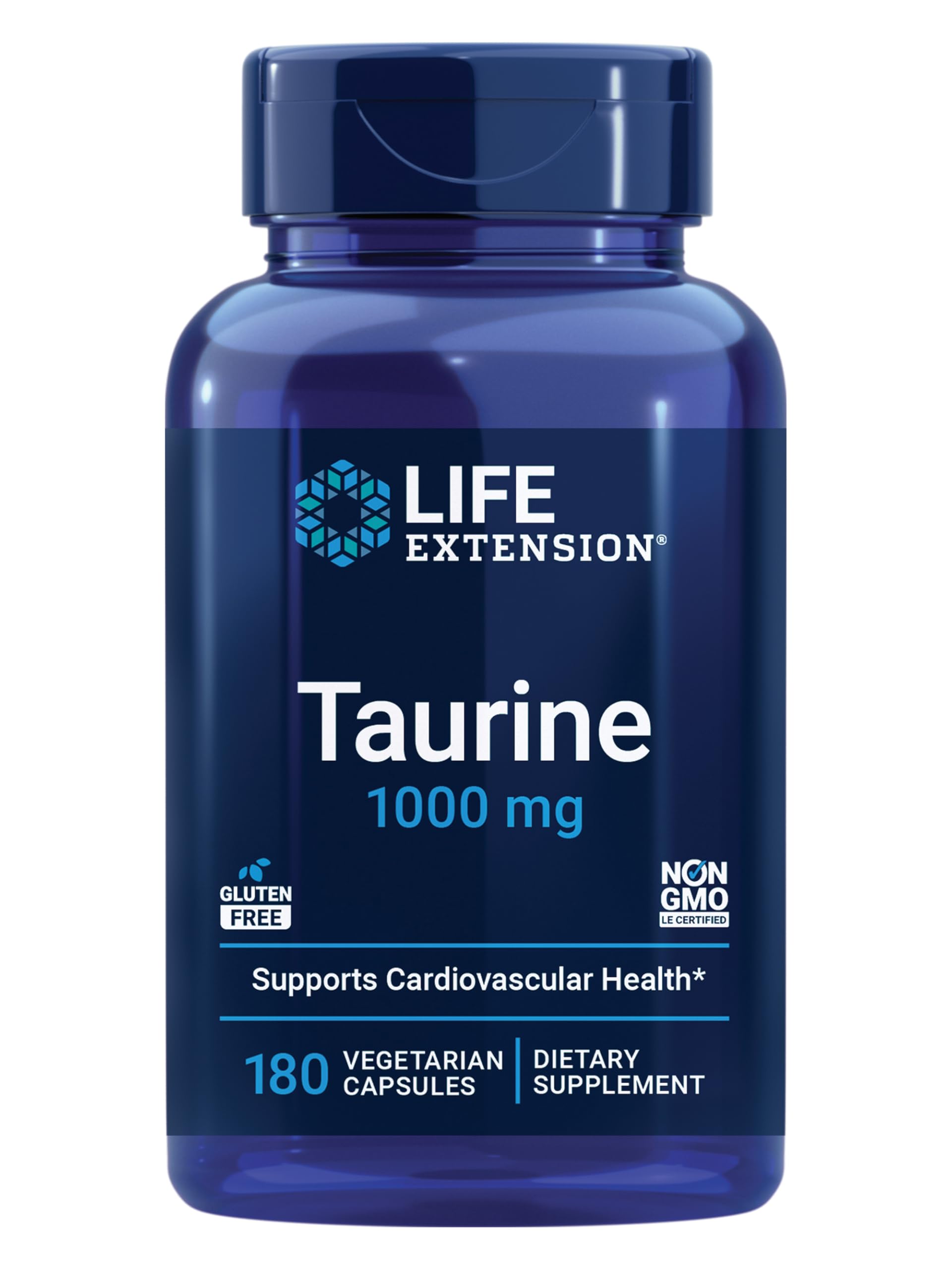Life Extension botella frontal taurina 1000 mg mostrando etiqueta clara