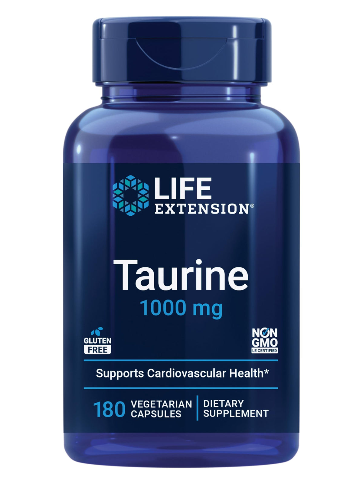 Life Extension botella frontal taurina 1000 mg mostrando etiqueta clara