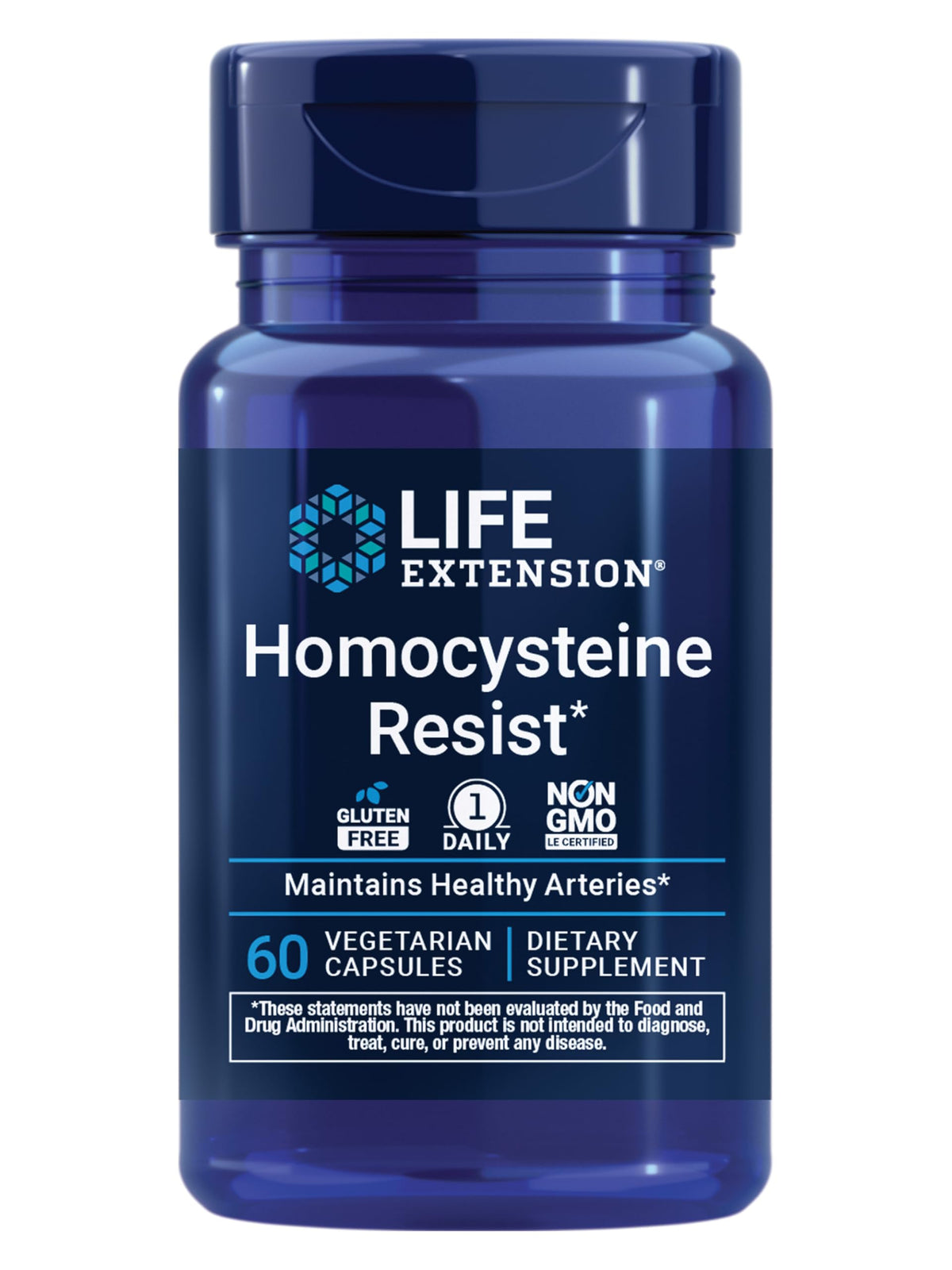 Life Extension envase frontal mostrando cápsulas y beneficio de mantenimiento homocisteína