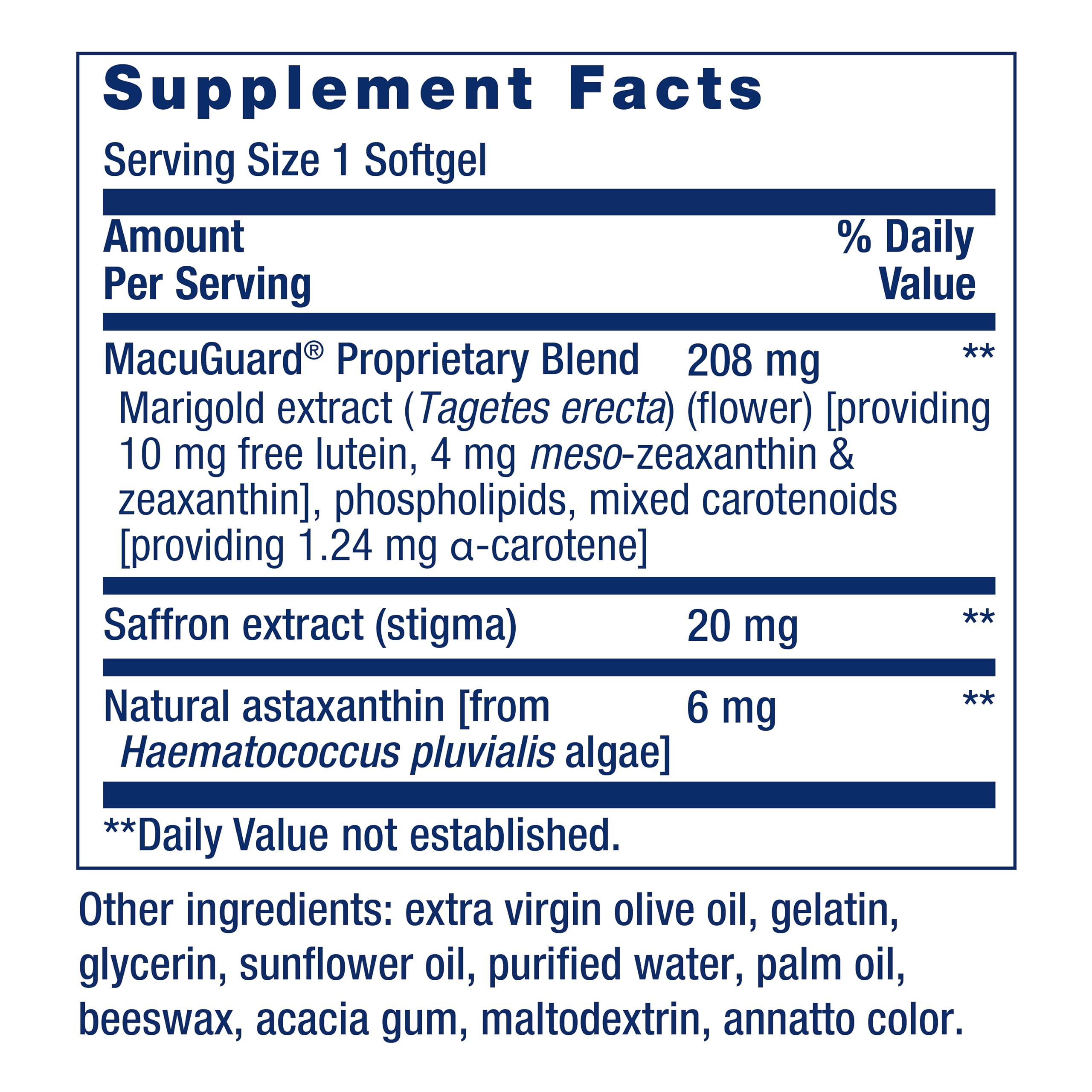 Life Extension cápsula MacuGuard primer plano de softgel y superficie lisa