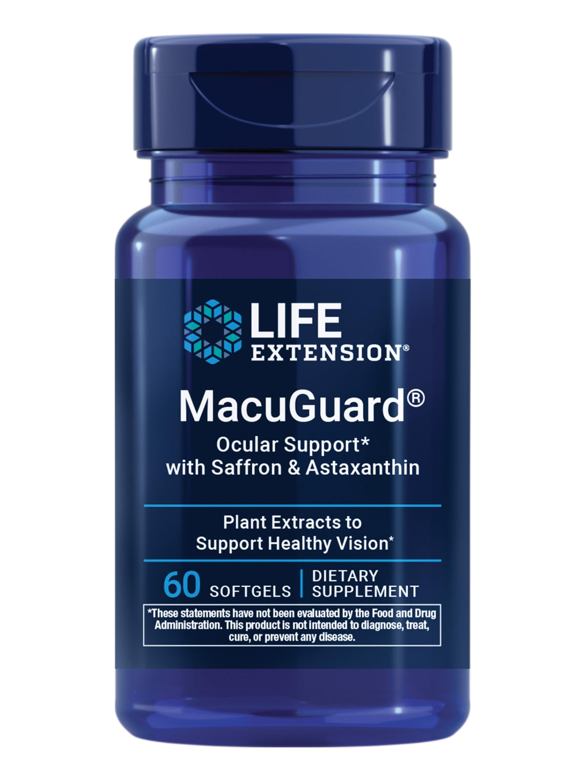 Life Extension frasco MacuGuard frontal mostrando etiqueta y cantidad