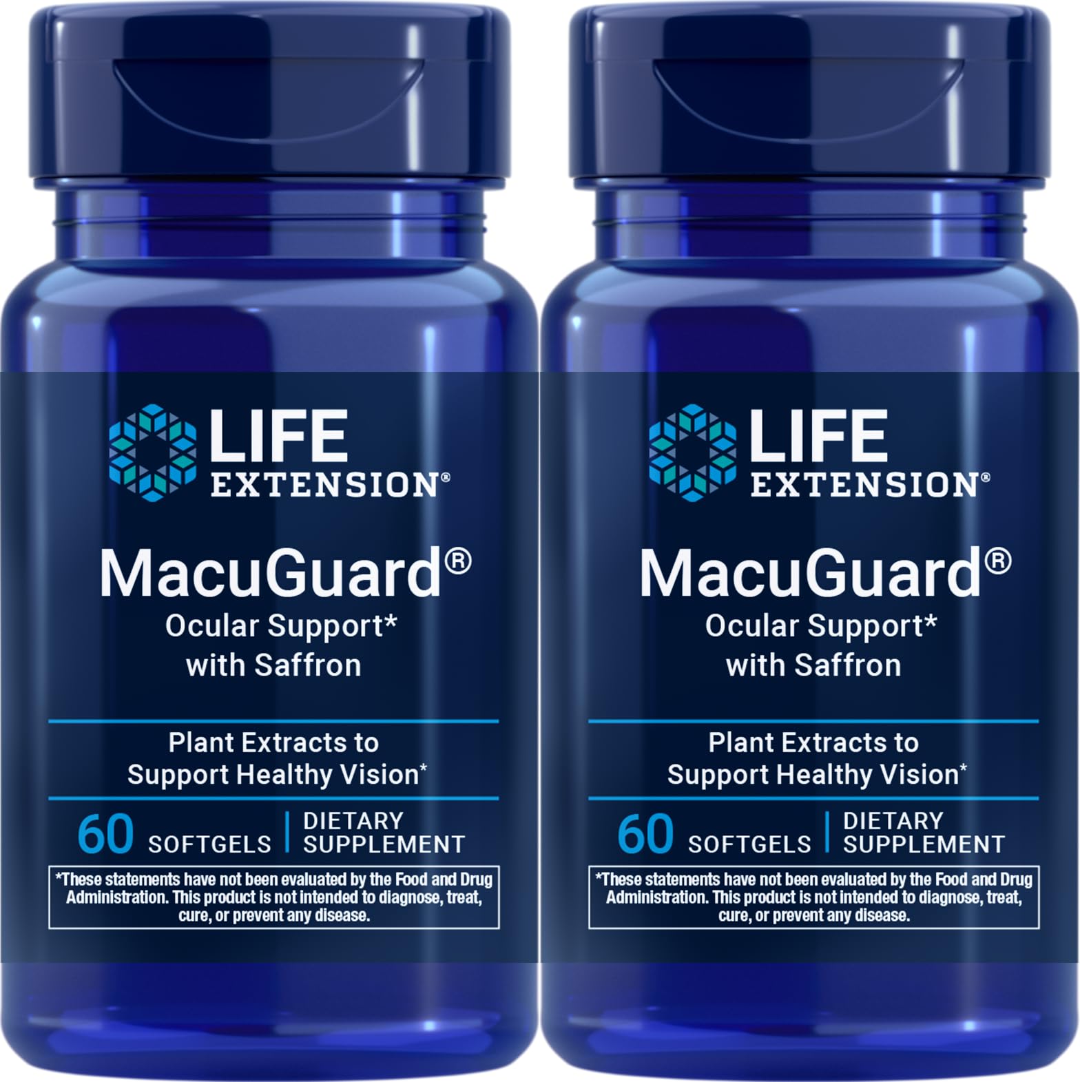 Life Extension frasco MacuGuard frontal mostrando el etiquetado y beneficios