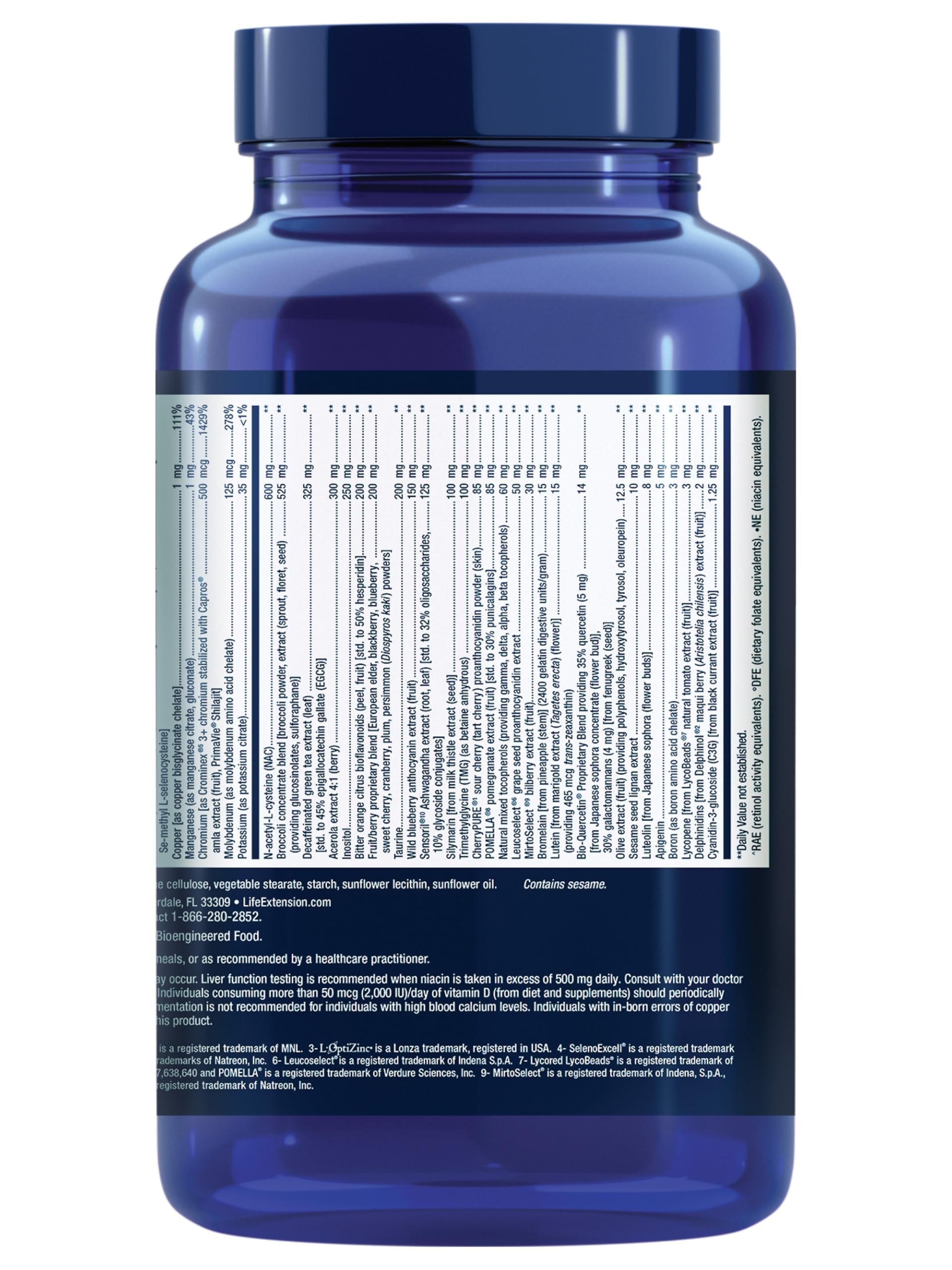 Botella abierta Life Extension Mix con cápsulas listas para tomar