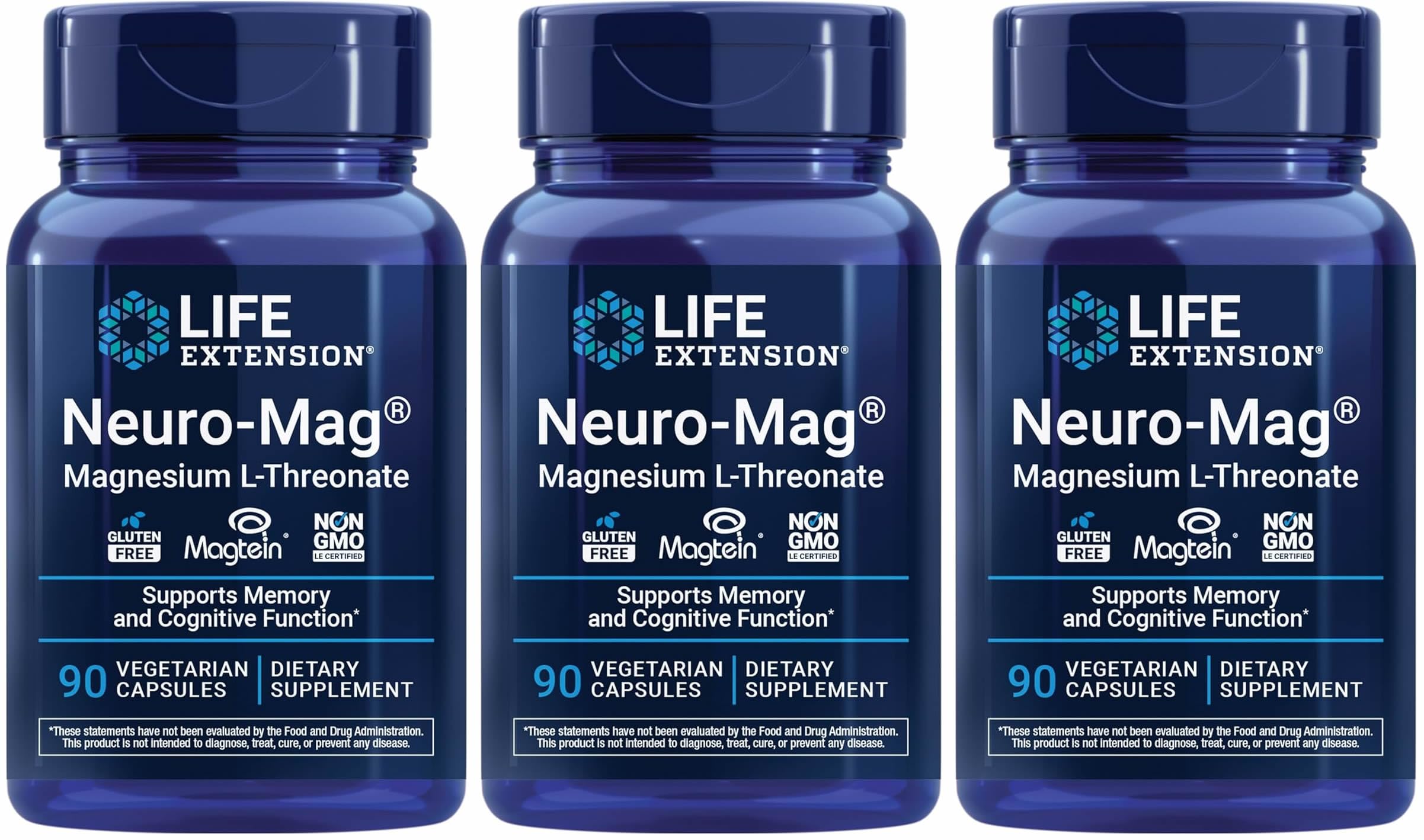 Life Extension frasco frontal mostrando etiqueta y beneficios para la memoria