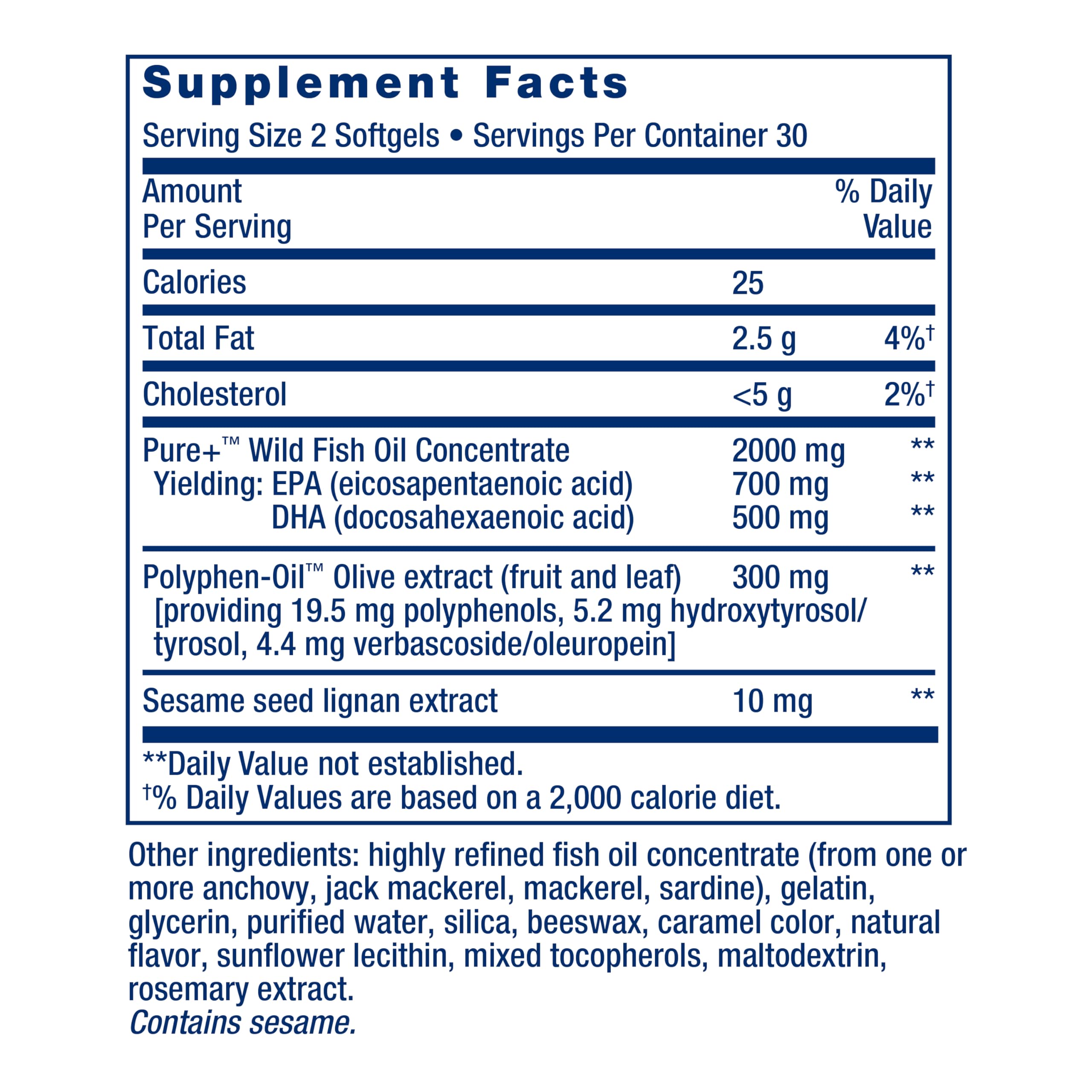 Life Extension ingredientes: aceite de pescado, semillas de sésamo y aceitunas