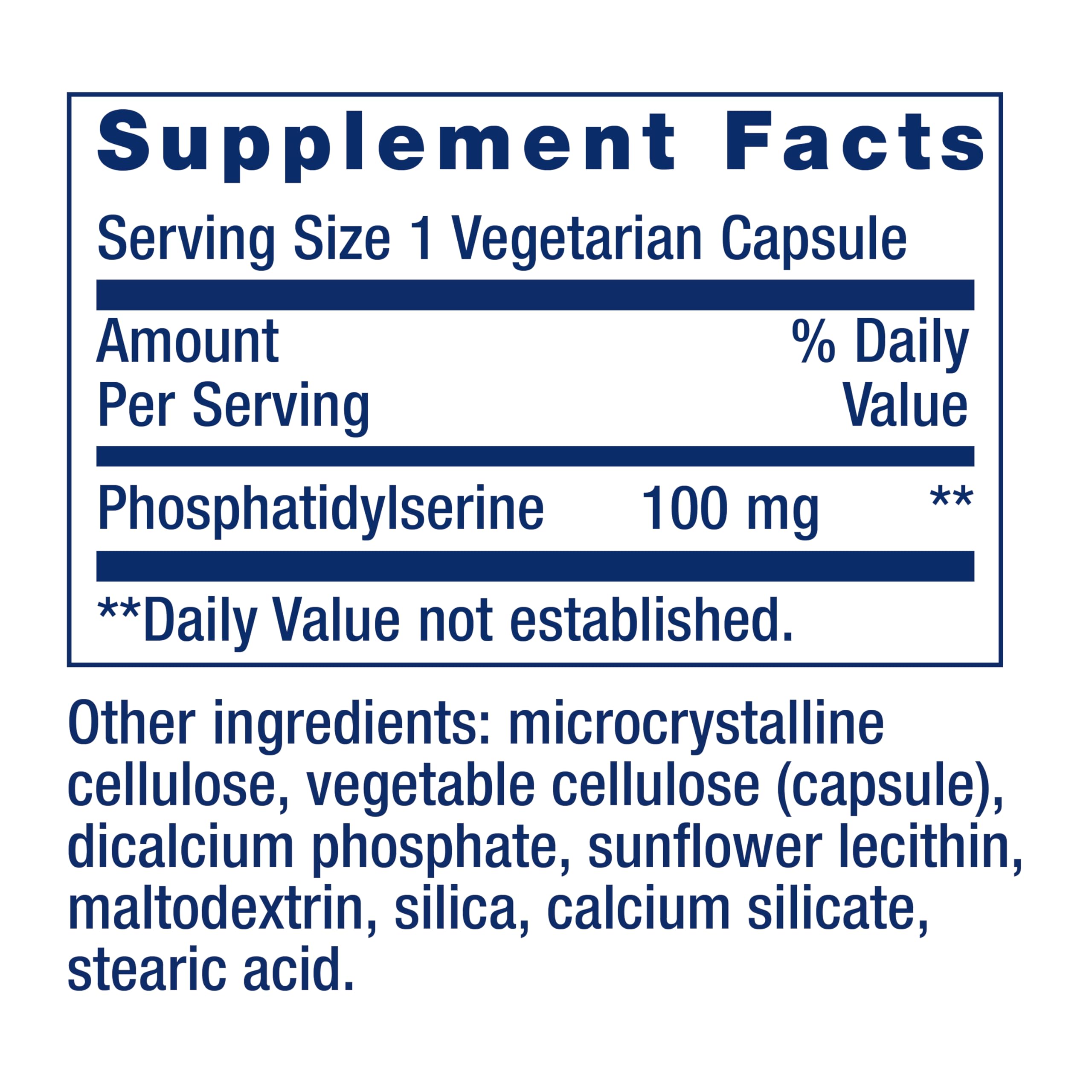 Life Extension etiqueta nutricional legible con ingredientes y 100 mg PS