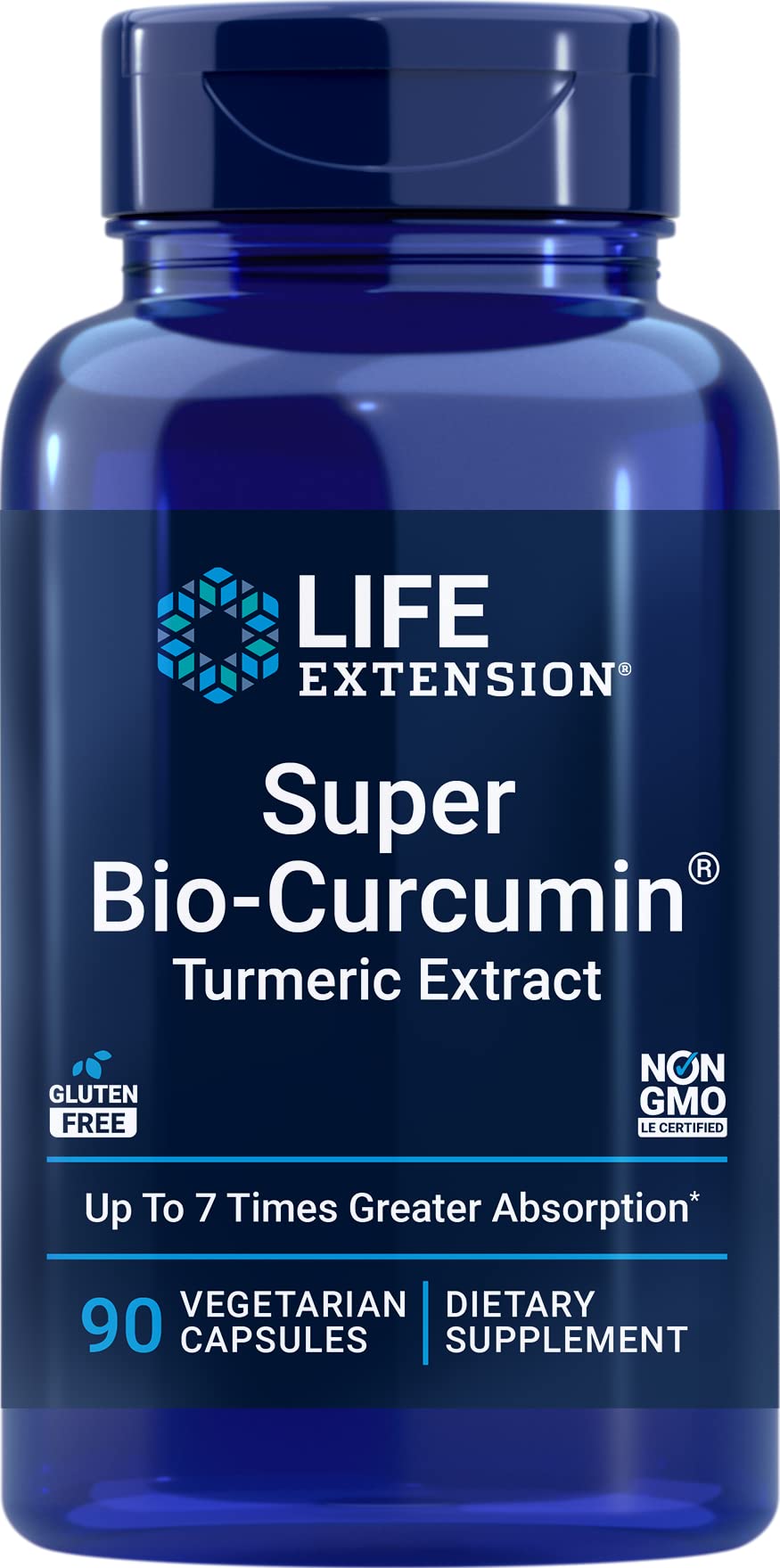 Life Extension frasco frontal del suplemento curcuma 400 mg con alta absorción