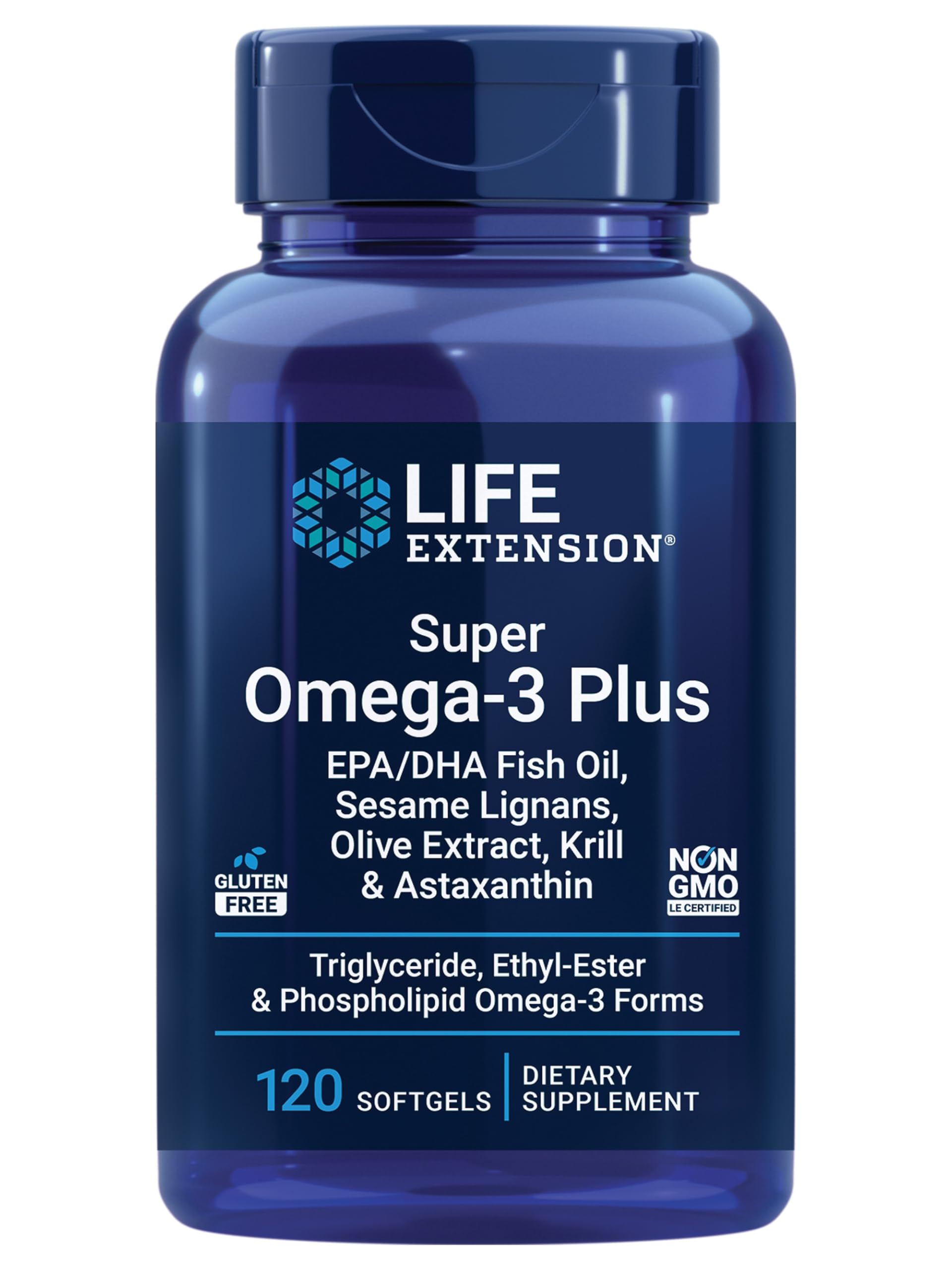 Life Extension frasco frontal mostrando la marca y beneficio cardiovascular