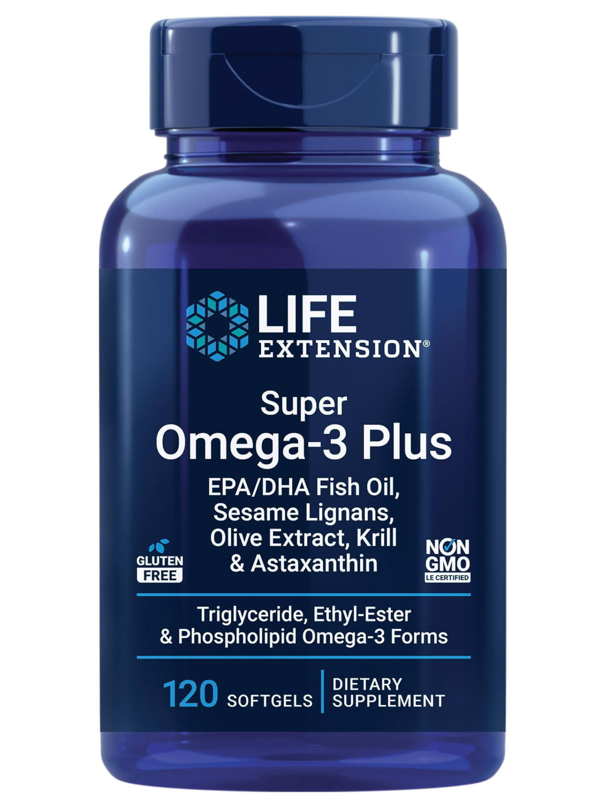 Life Extension frasco frontal mostrando la marca y beneficio cardiovascular