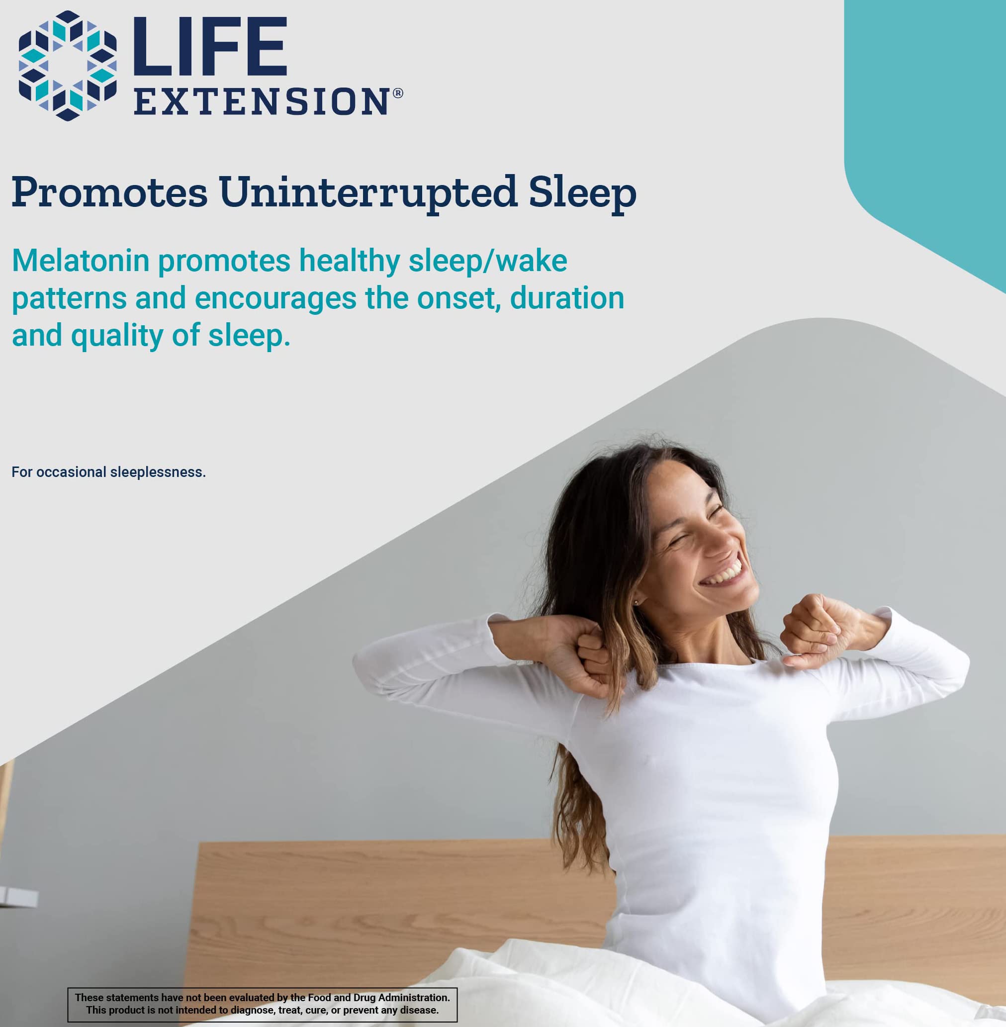 Life Extension uso nocturno en dormitorio sugiriendo descanso prolongado