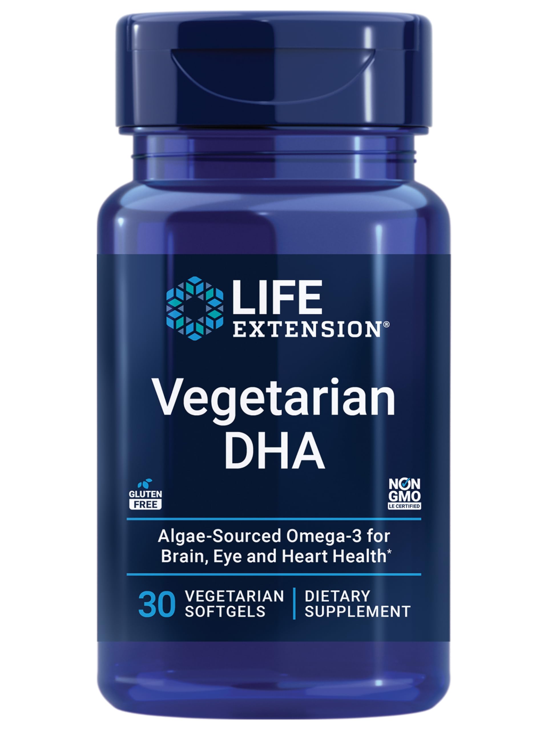 Life Extension frasco frontal mostrando etiquetas y beneficio vegano