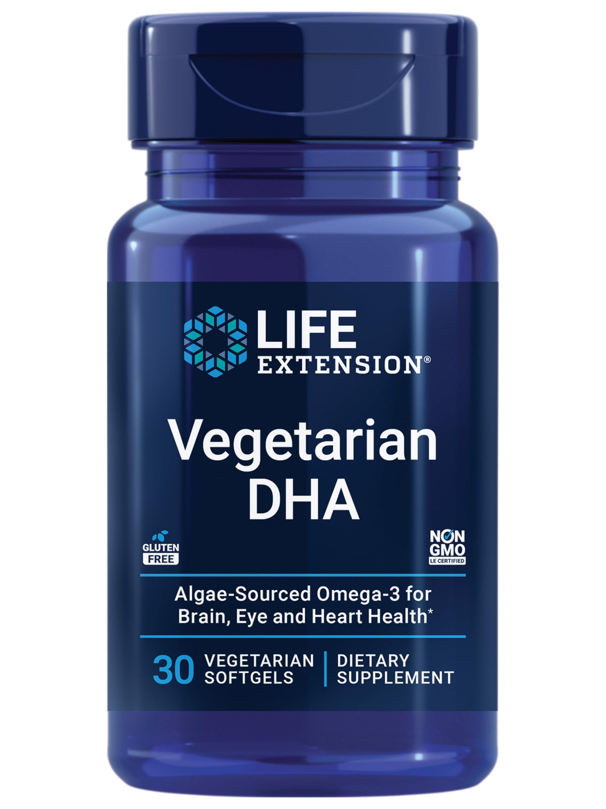 Life Extension frasco frontal mostrando etiquetas y beneficio vegano