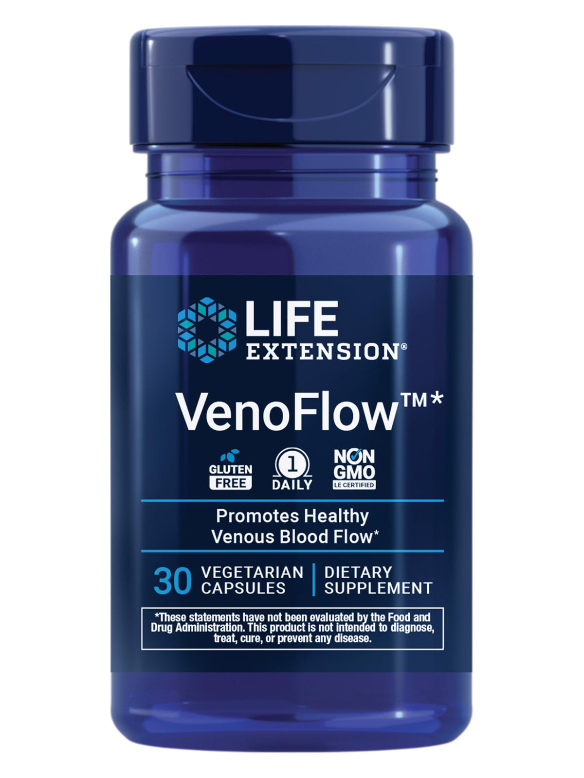Life Extension envase frontal de VenoFlow mostrando beneficios circulatorios