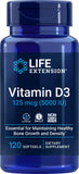 Life Extension frasco frontal mostrando 120 softgels y duración prolongada