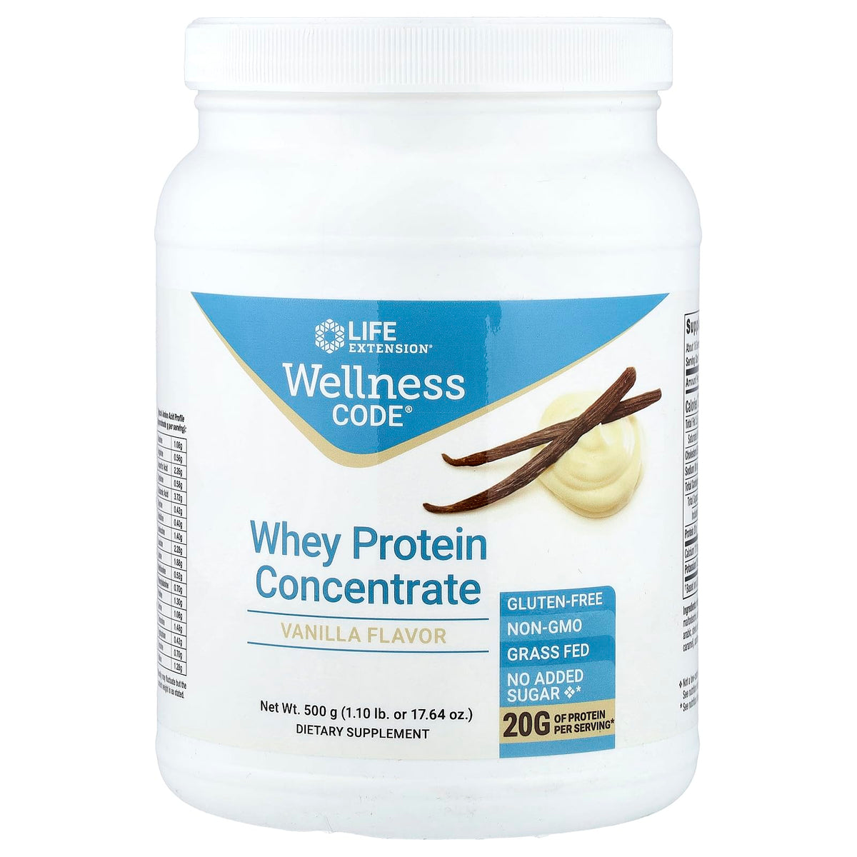 Life Extension envase frontal del producto mostrando etiqueta y beneficio proteico