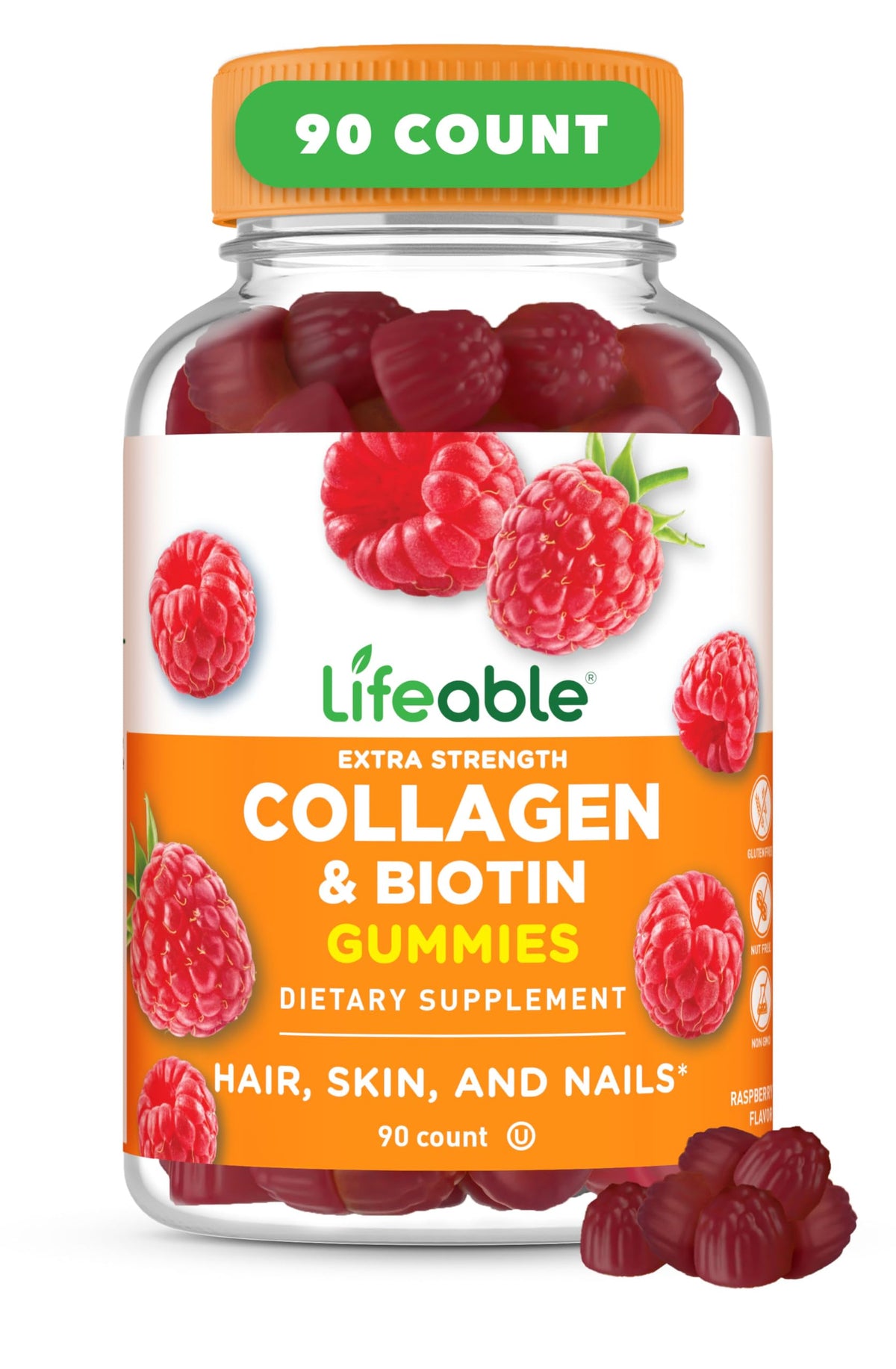 Lifeable frasco frontal mostrando 90 gomitas y detalles del producto