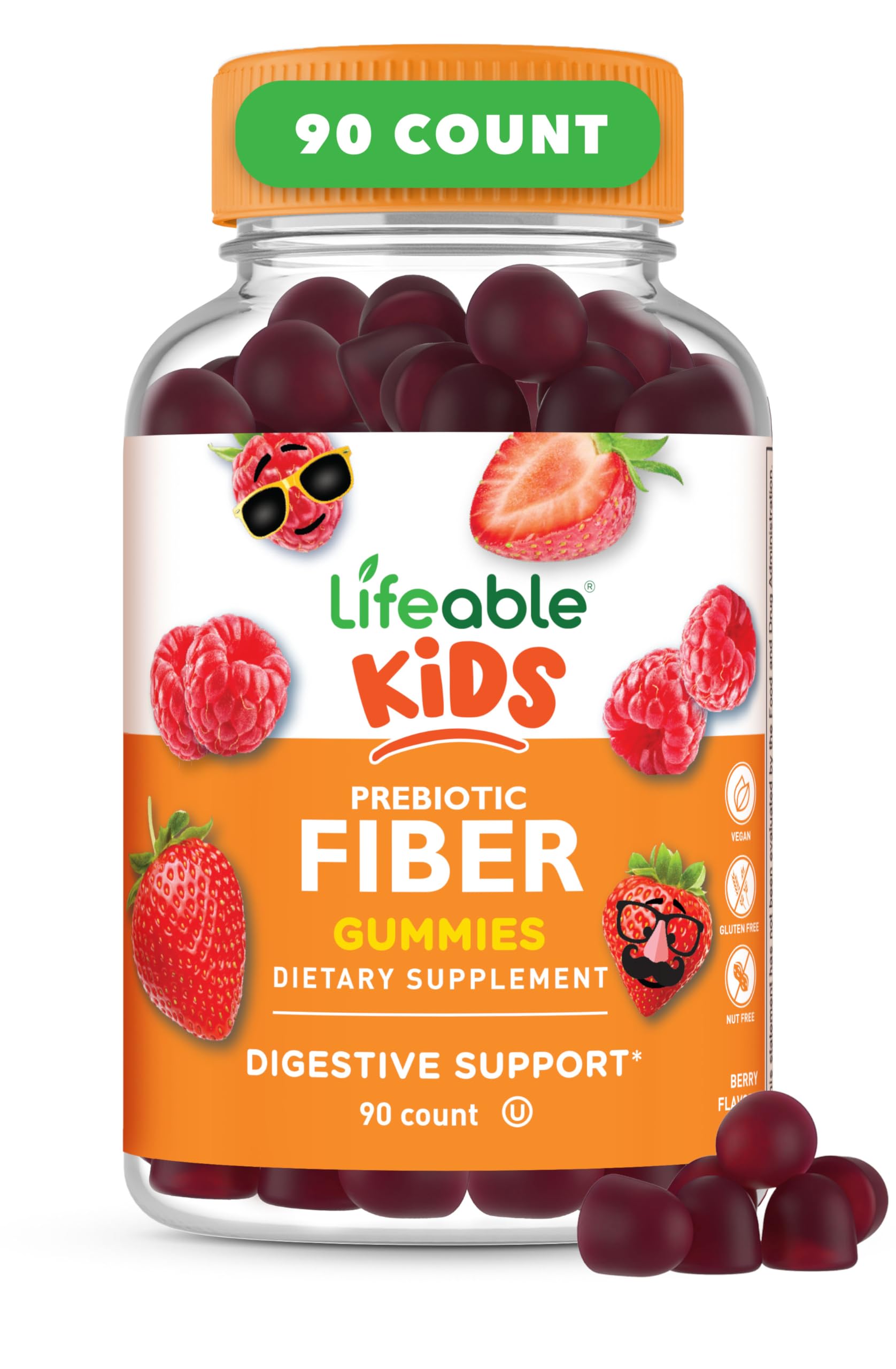 Lifeable frontal del frasco con 90 gomitas que facilita la dosificación