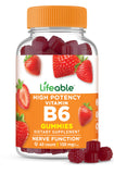 Lifeable envase frontal de gomitas B6 mostrando cantidad y sabor fresa