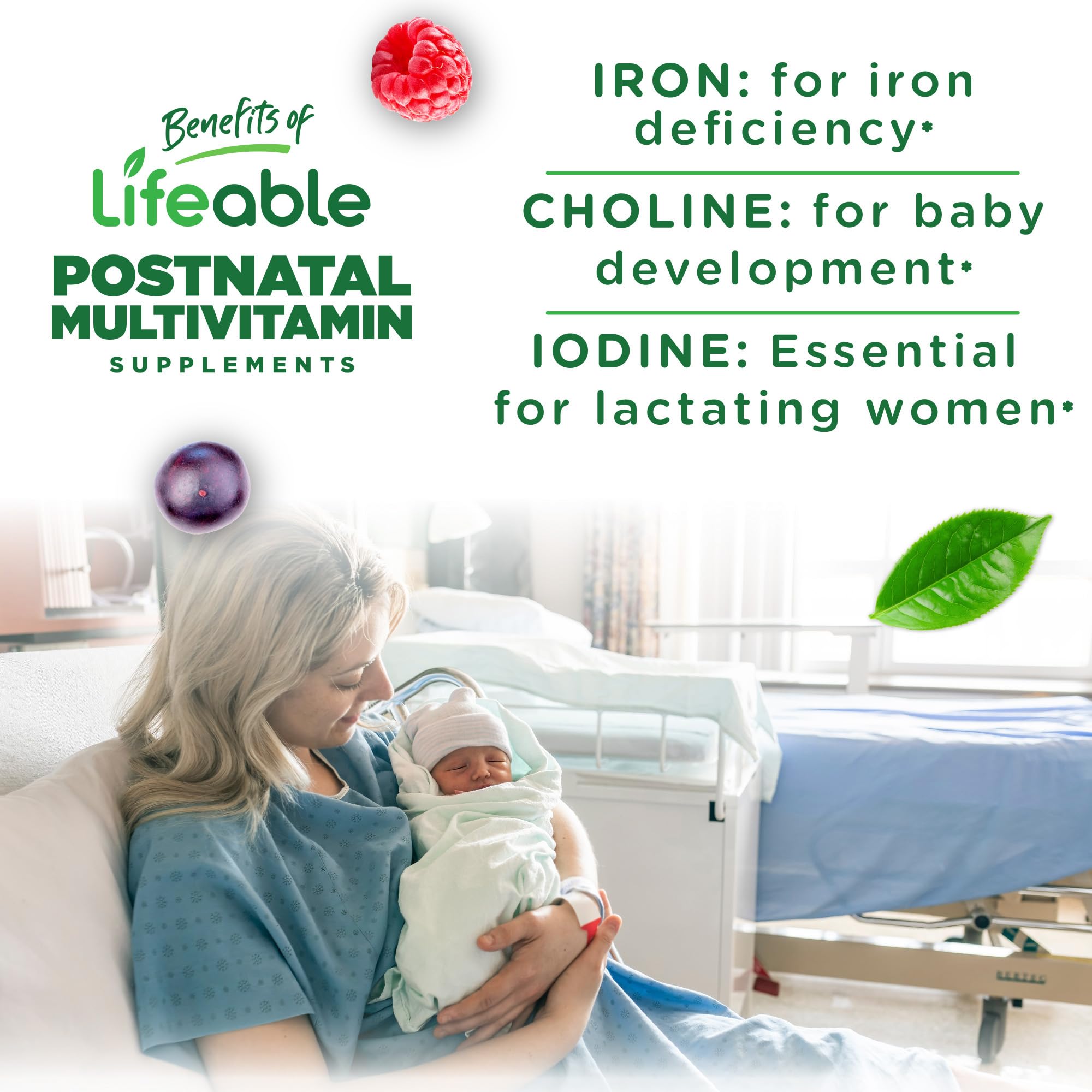 detalle de ingredientes Lifeable con énfasis en hierro y colina