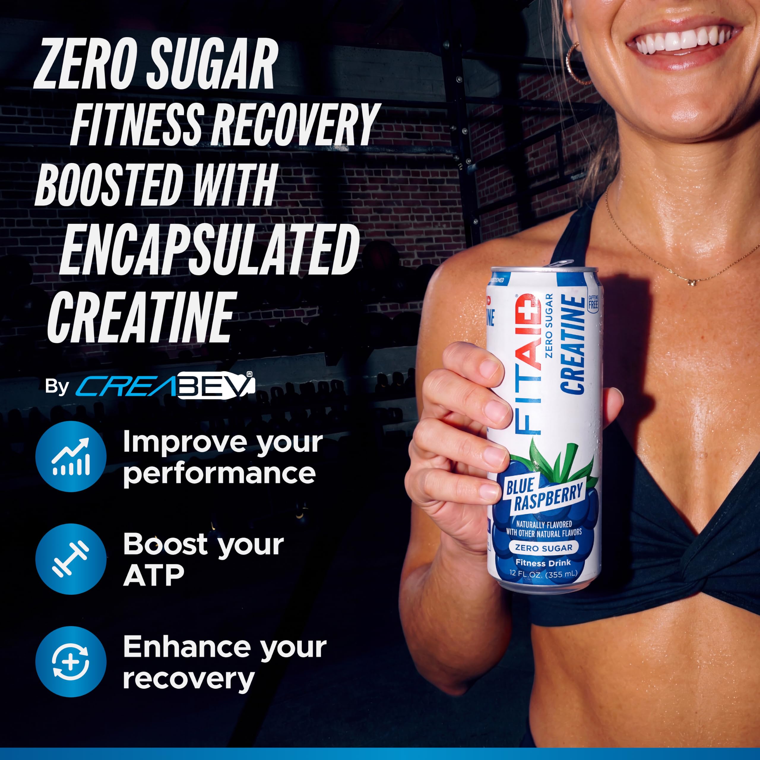 Lata LIFEAID FITAID creatine abierta sobre hielo para consumo inmediato y frescura