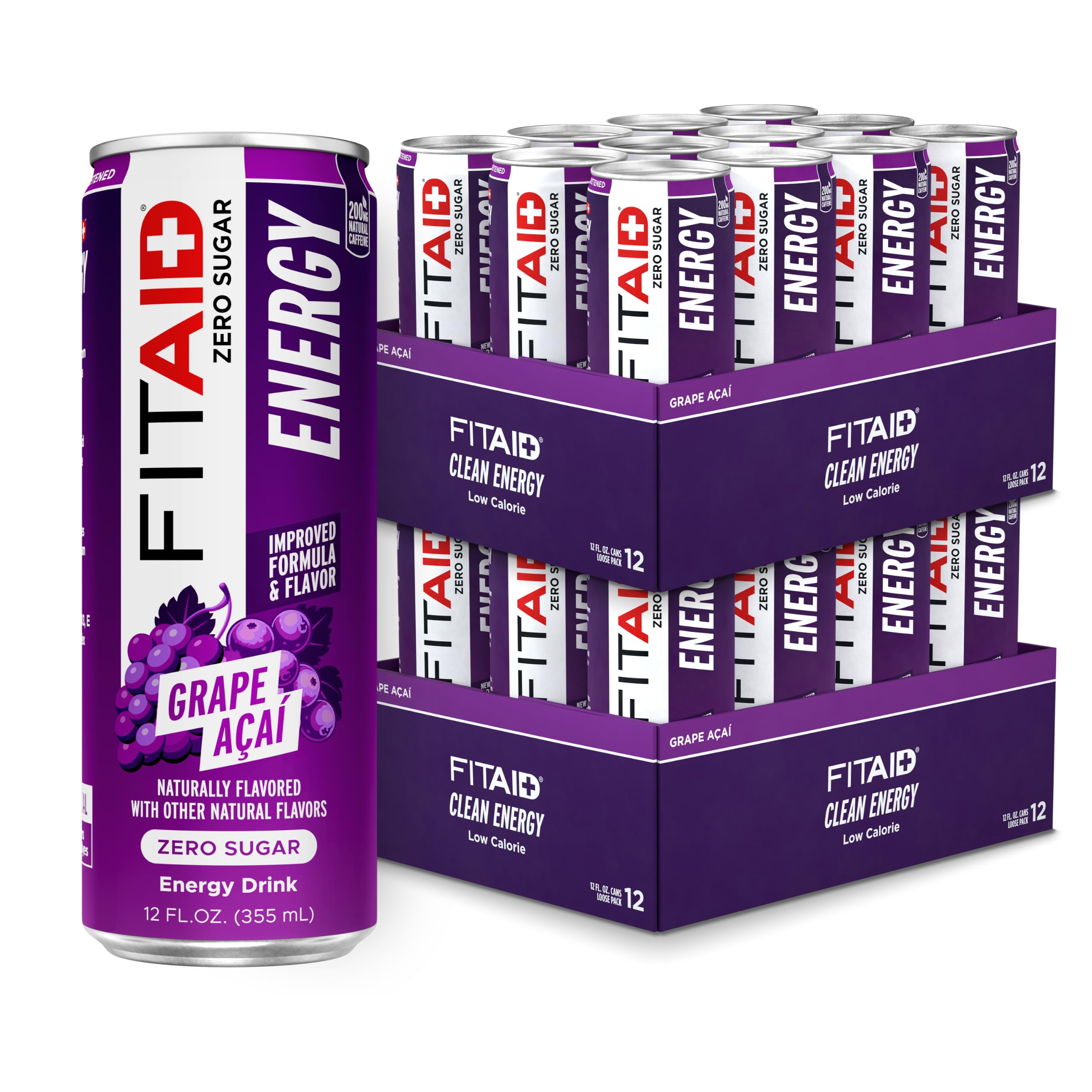 LIFEAID FITAID lata frontal Grape Acai mostrando diseño y beneficio energizante