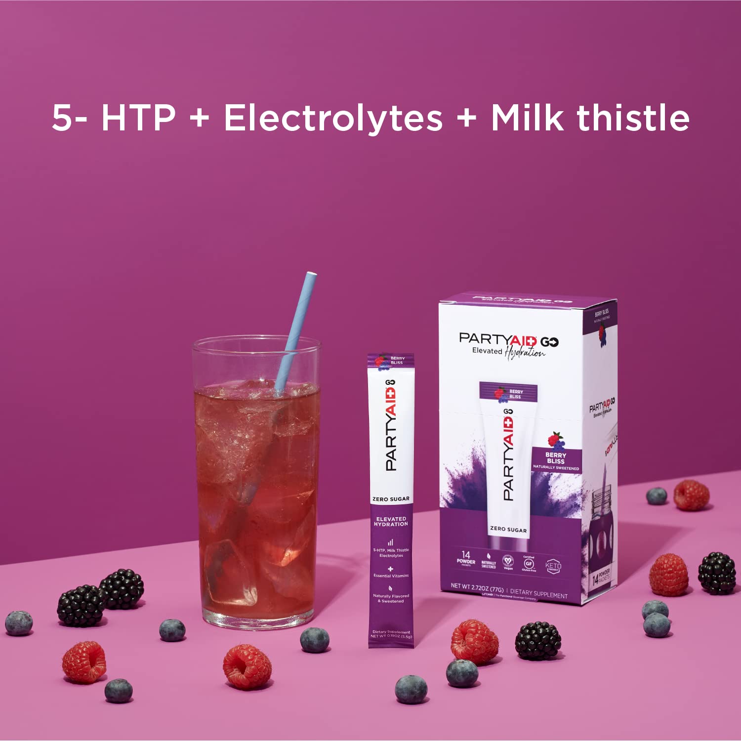 LIFEAID PARTYAID GO! etiqueta de ingredientes destacando electrolitos y vitaminas clave