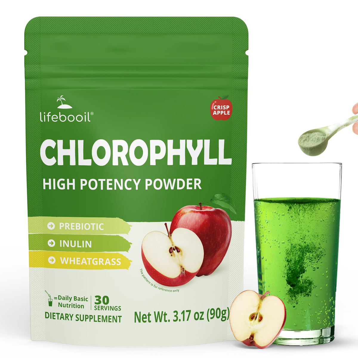 Lifebooil envase frontal con diseño claro que destaca sabor manzana y beneficios