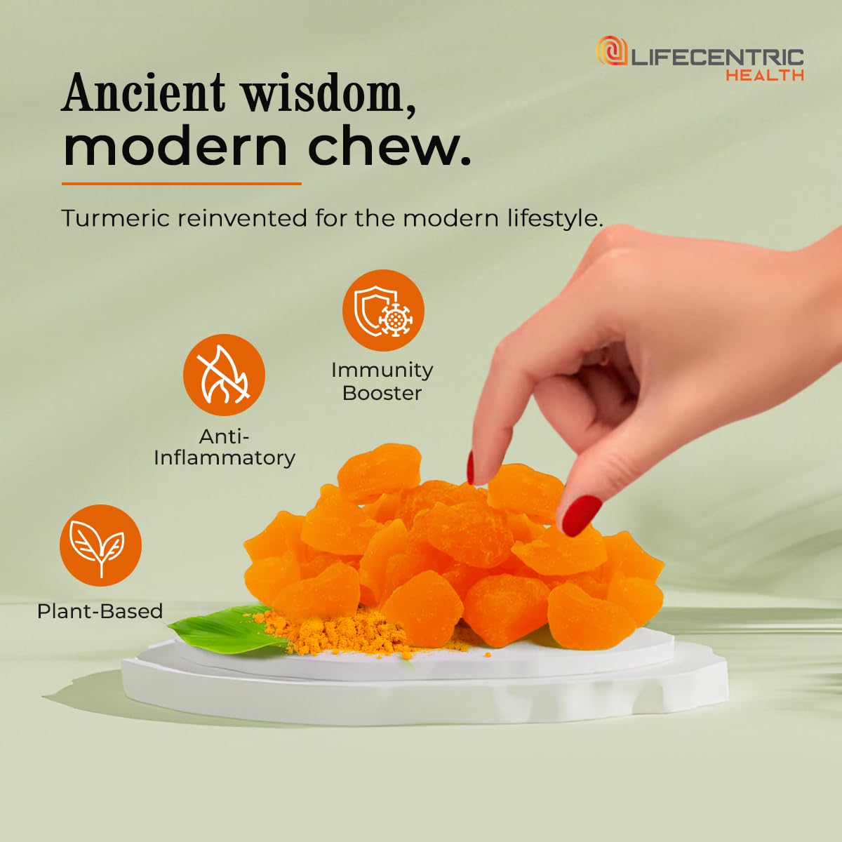 LifeCentric Health envase lateral mostrando información nutricional y cierre seguro