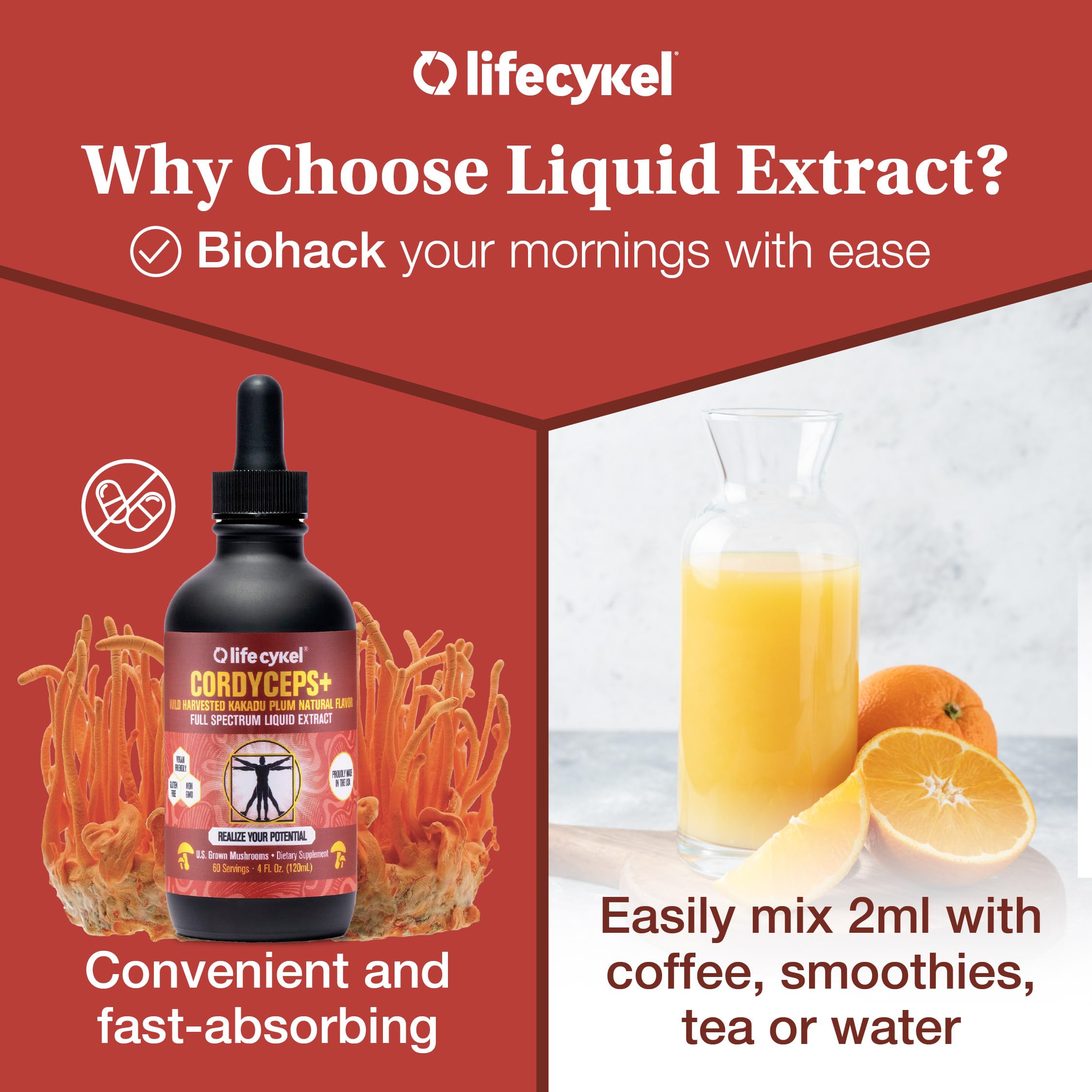 Life Cykel etiqueta destacando Kakadu Plum y vitamina C natural