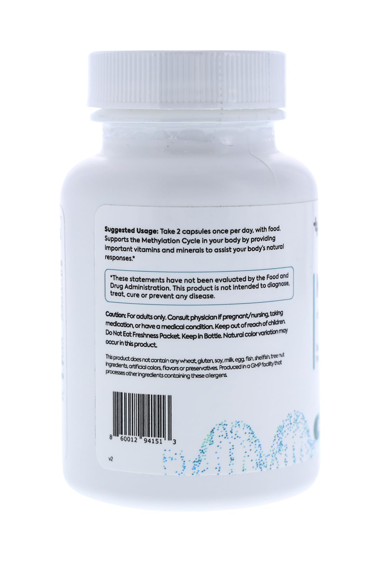 Etiqueta nutricional de LIFEDNA Methyl+ con información de ingredientes y dosis